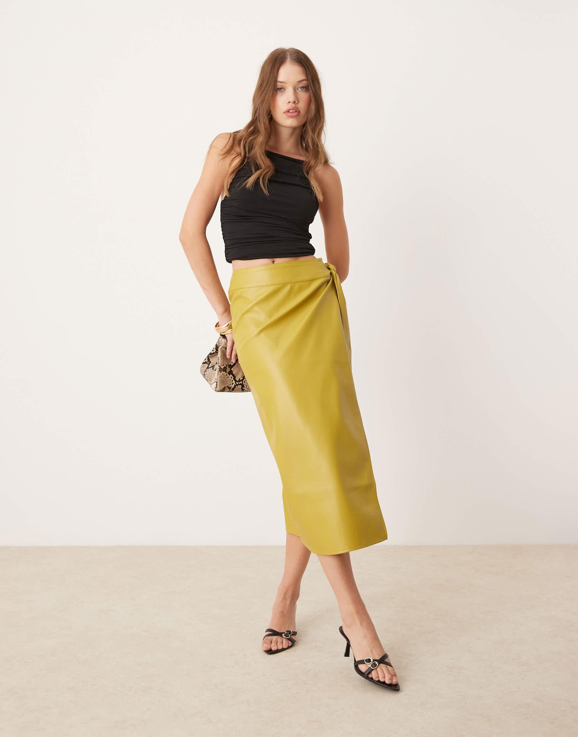 Jupe portefeuille mi longue en pu olive Never Fully Dressed en coloris Vert Lyst