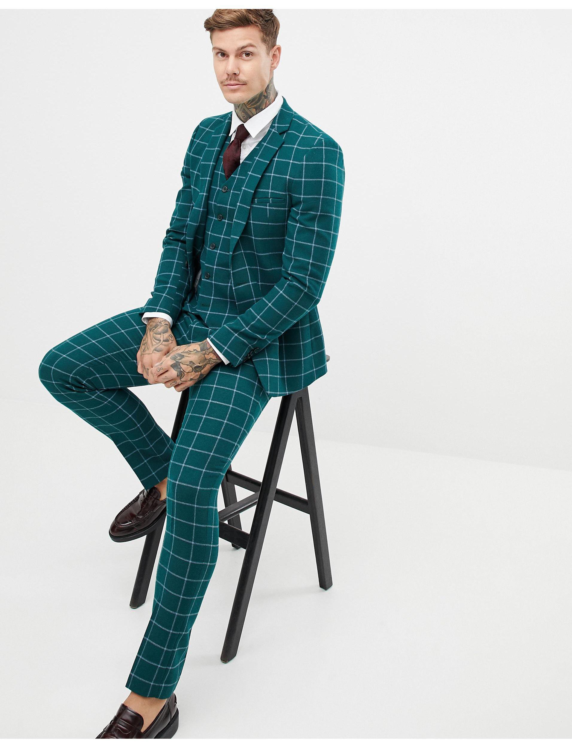 green skinny suit