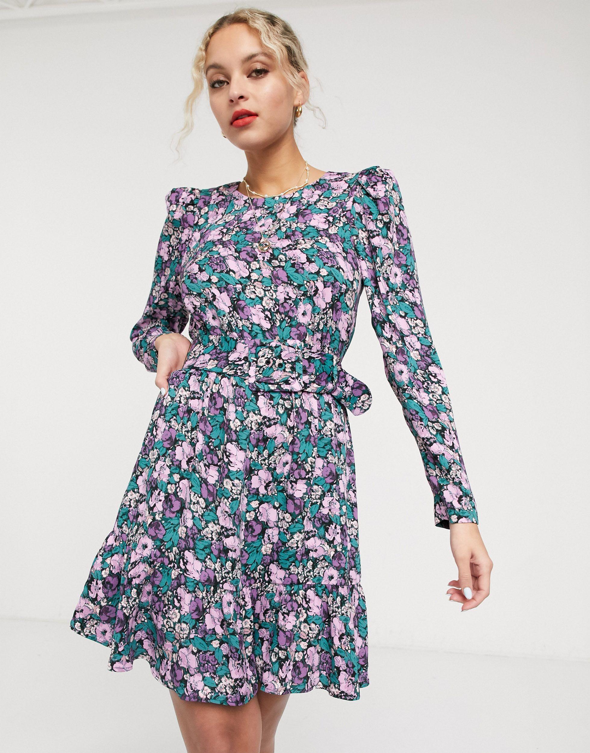 & Other Stories Floral Print Belted Mini Dress in Blue | Lyst