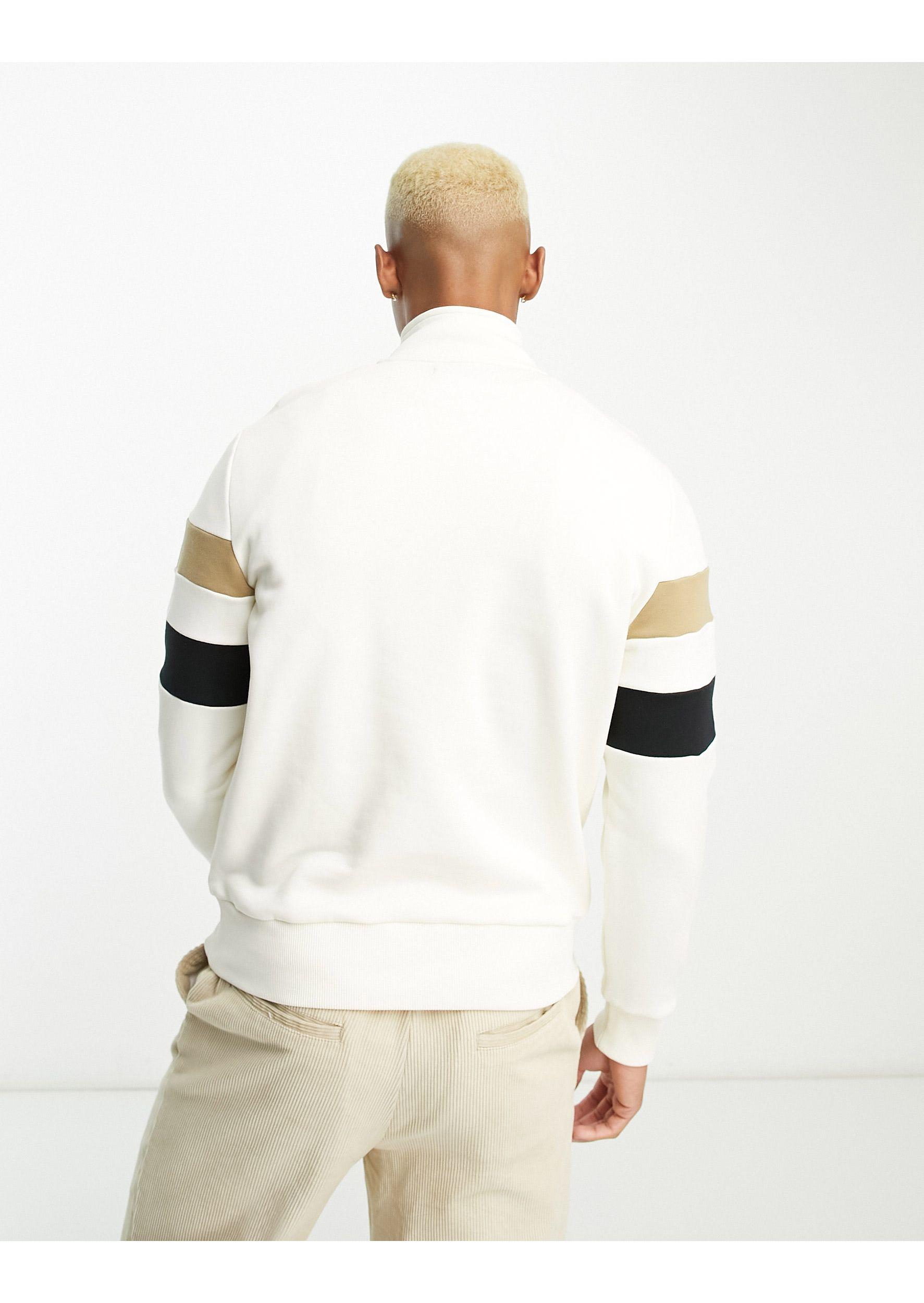 Fred Perry Tipped Quarter Zip Sweatshirt in White for Men | Lyst