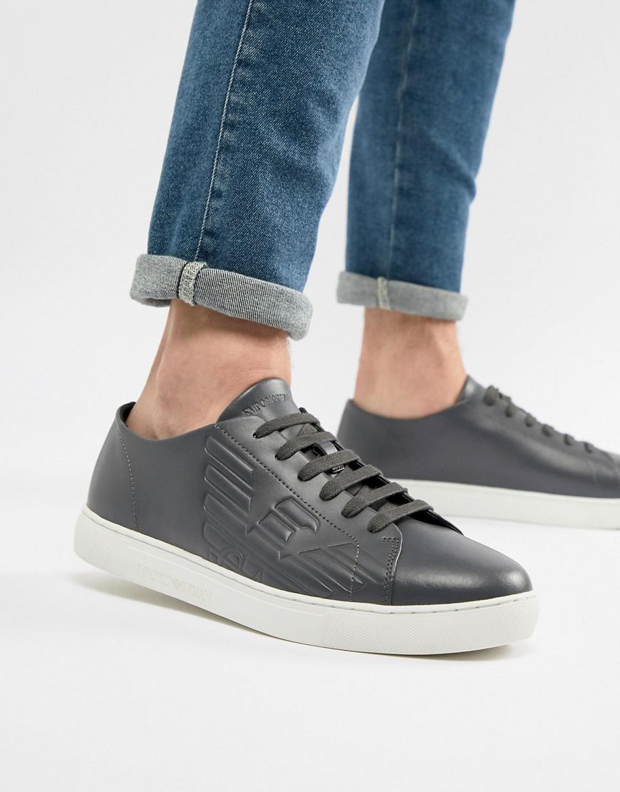 Emporio Armani Leather Sneakers With Embossed Logo On The Side 
