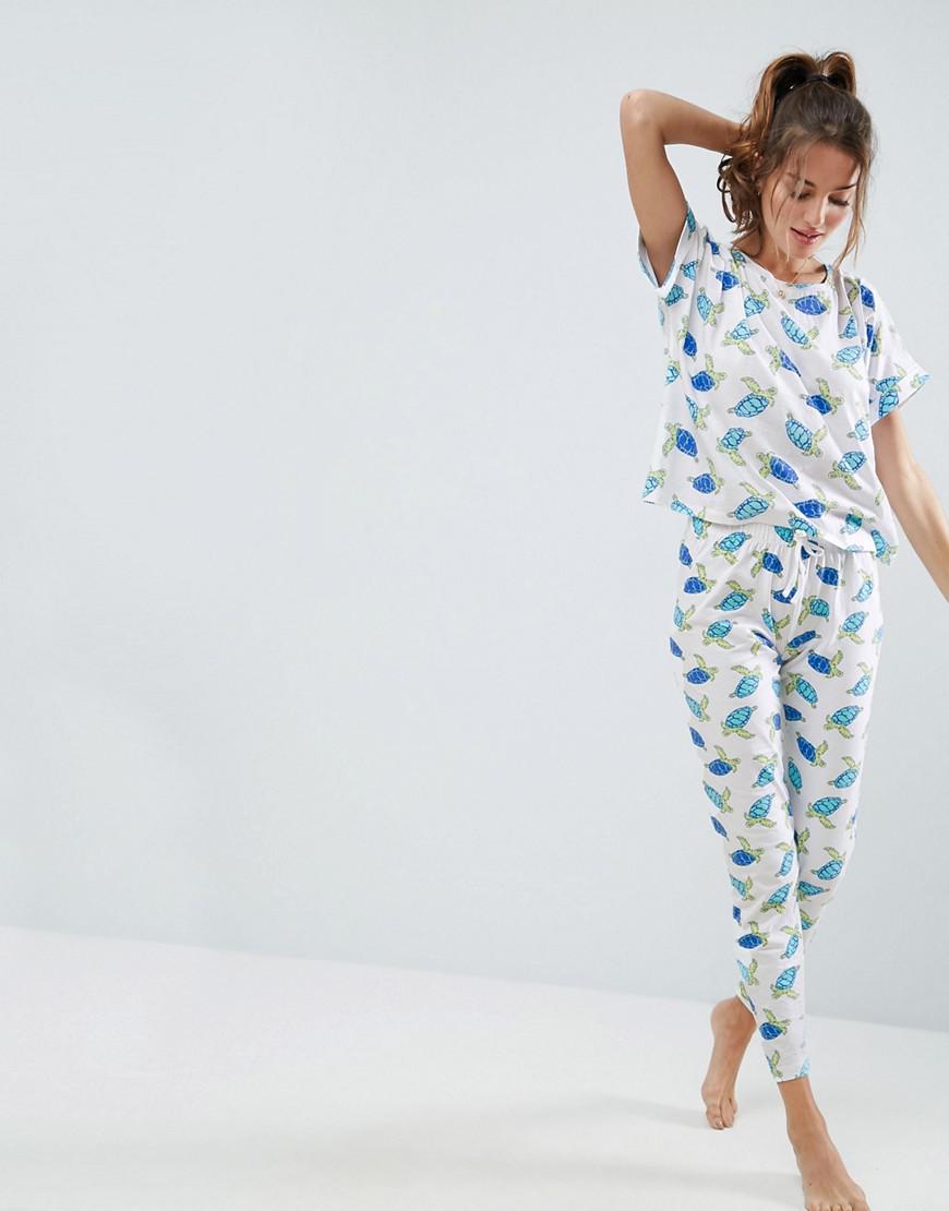 ASOS Turtle Tee & Legging Pyjama Set in Blue | Lyst