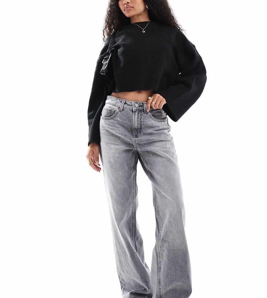 Stradivarius Petite Wide Leg Dad Jean in Black Lyst UK