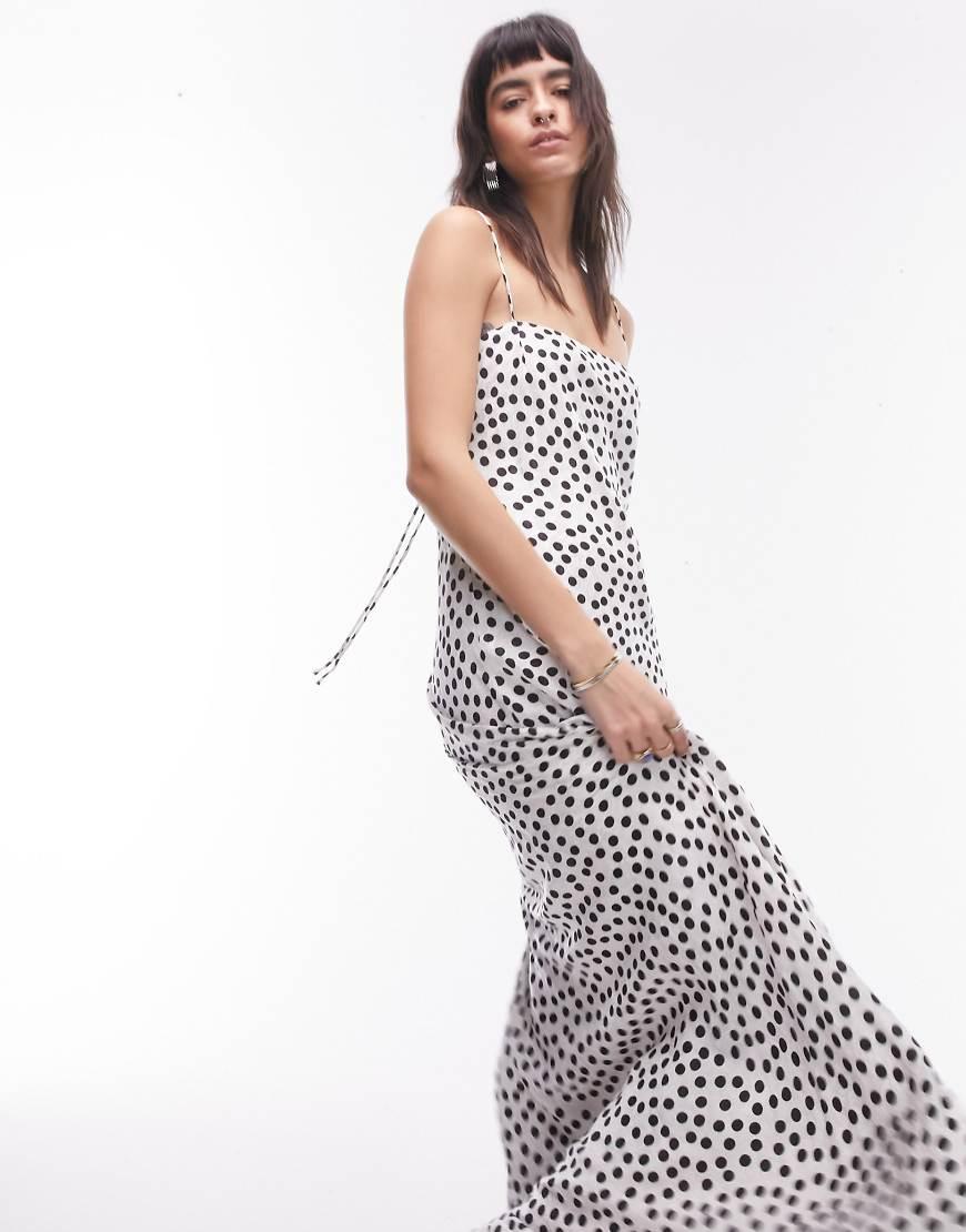 TOPSHOP Jacquard Maxi Slip Dress Mono Polka Dot in White Lyst UK