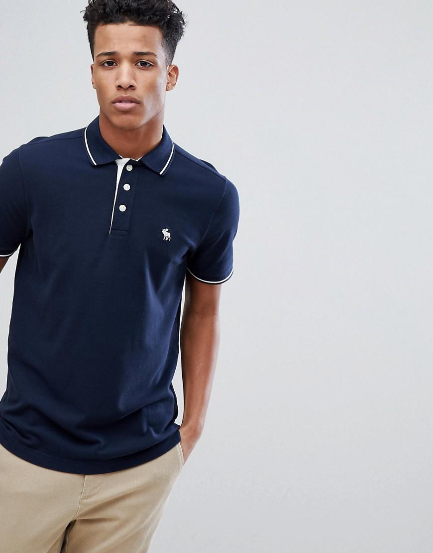 Abercrombie & Fitch Stretch Core Moose Logo Tipped Slim Fit Polo In Navy in  Blue for Men | Lyst