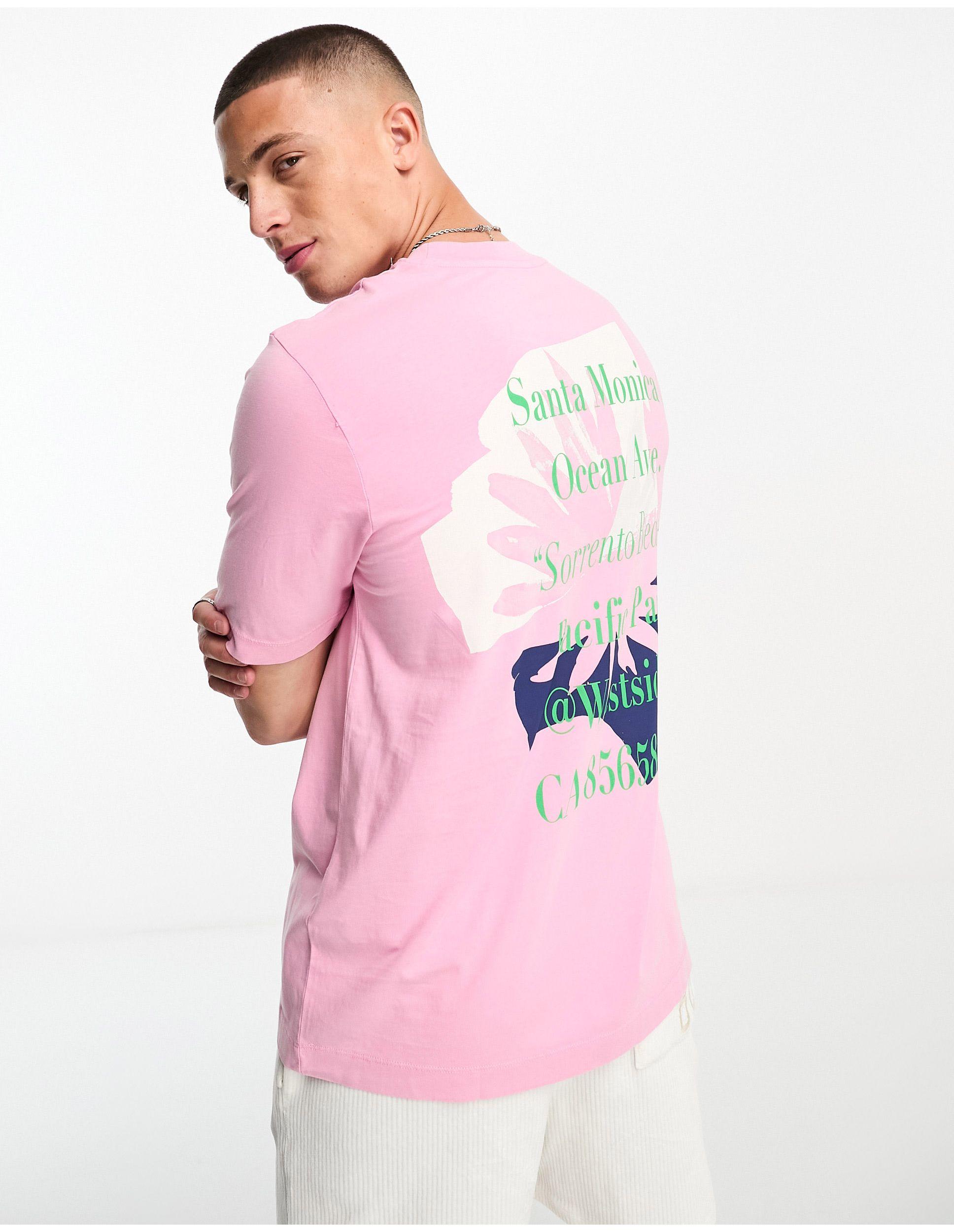 Jack & Jones Originals Oversized T-shirt With Santa Monica Back Print in  Pink for Men | Lyst