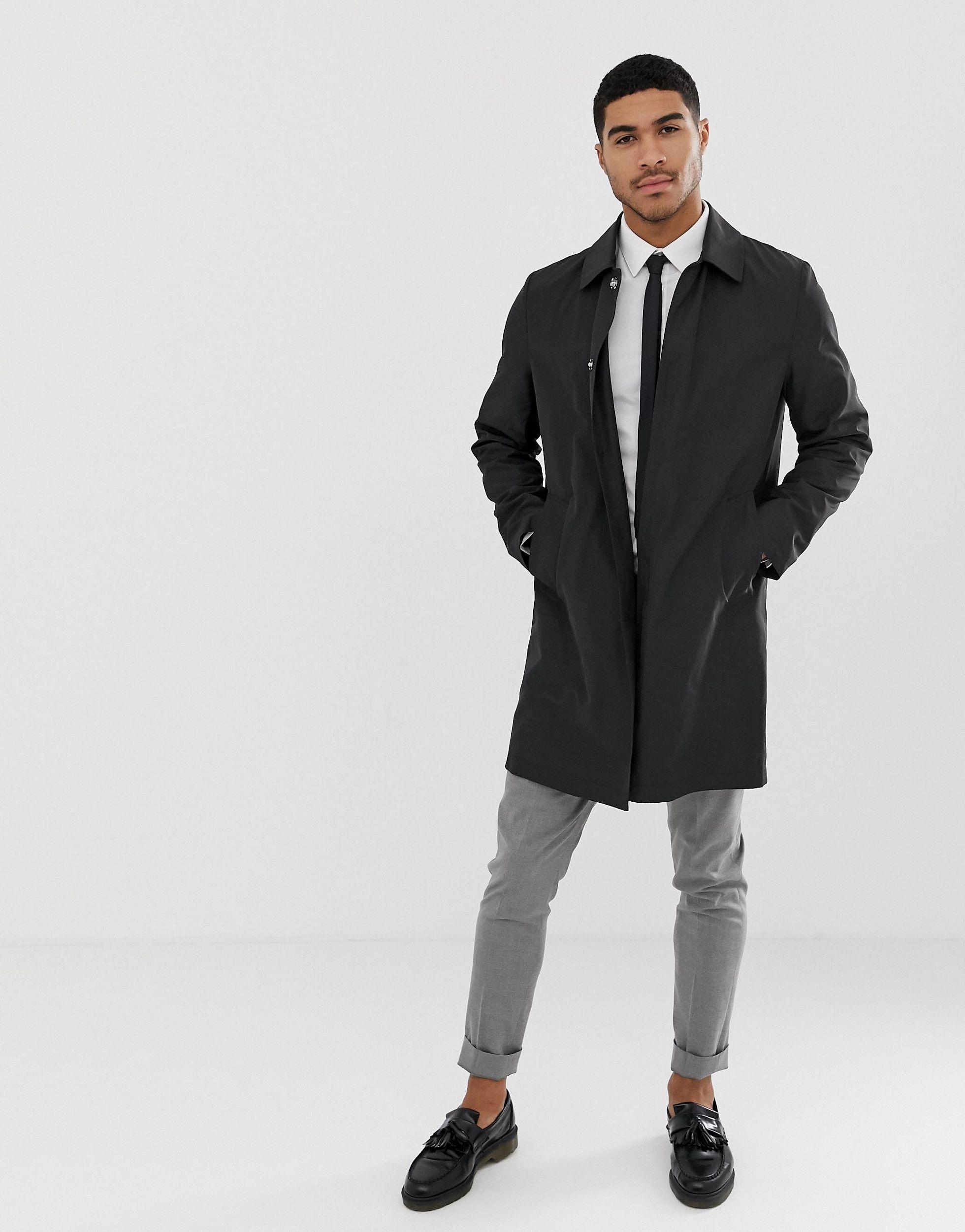 ASOS Synthetic Shower Resistant Trench Coat in Black for Men - Lyst