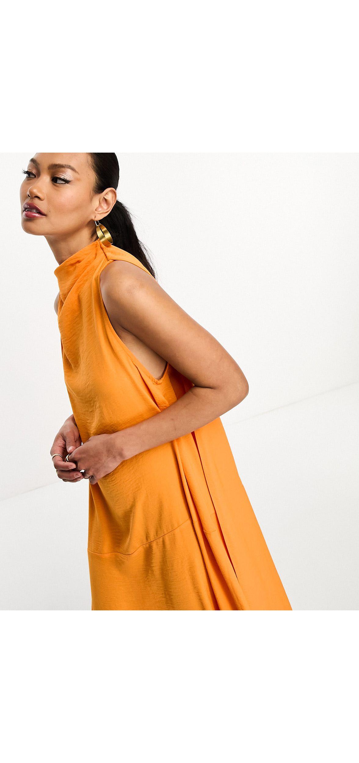 ASOS Modern Sleeveless Cowl Neck Midi Dress With Scarf Detail in Orange |  Lyst