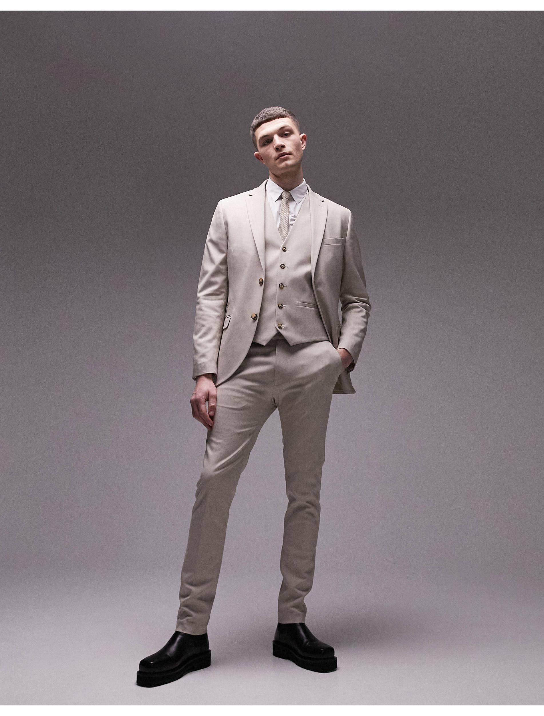 TOPMAN Super Skinny Herringbone Texture Waistcoat in Gray for Men | Lyst