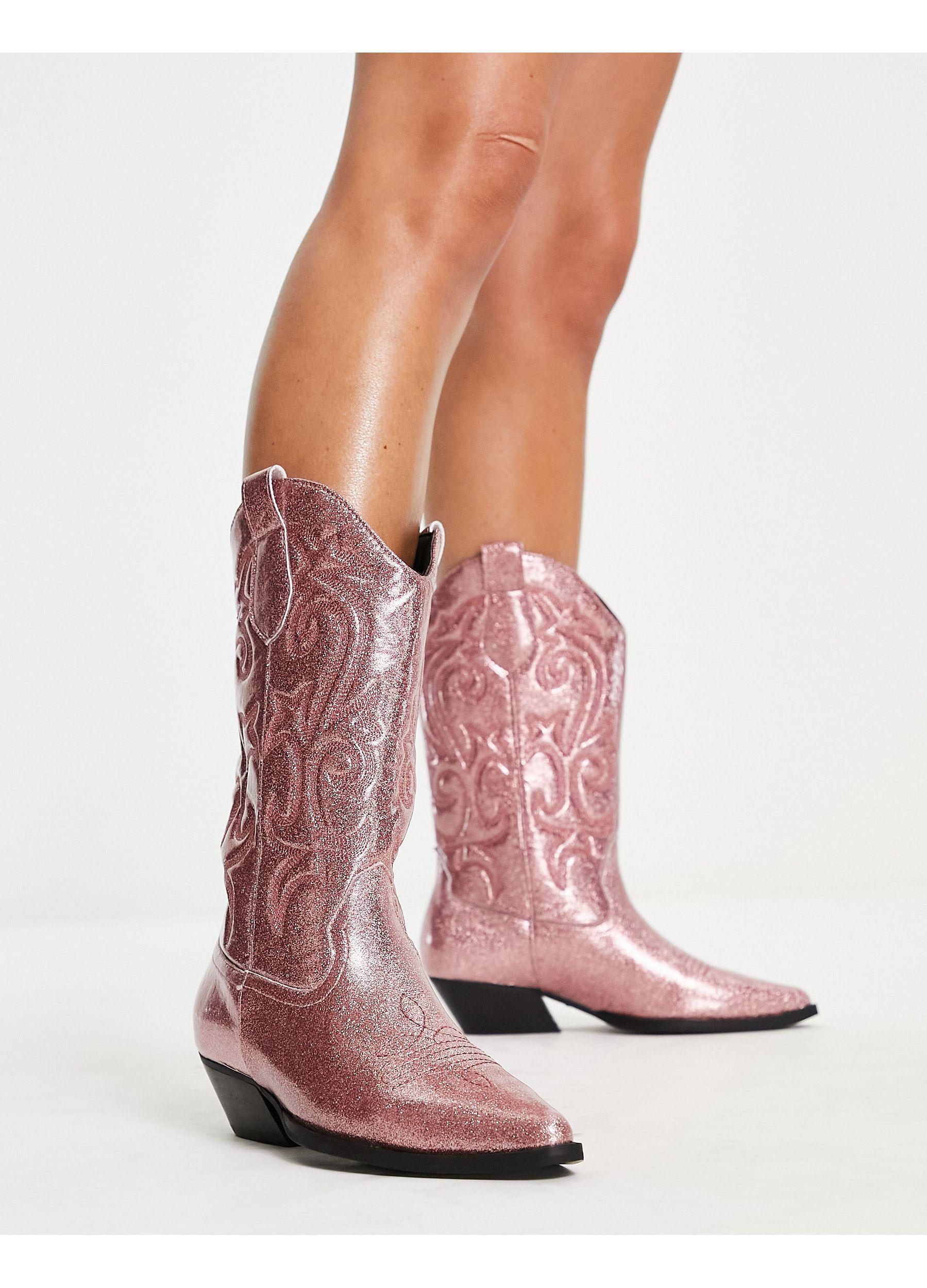 ASOS Andi Flat Western Boots in Pink | Lyst