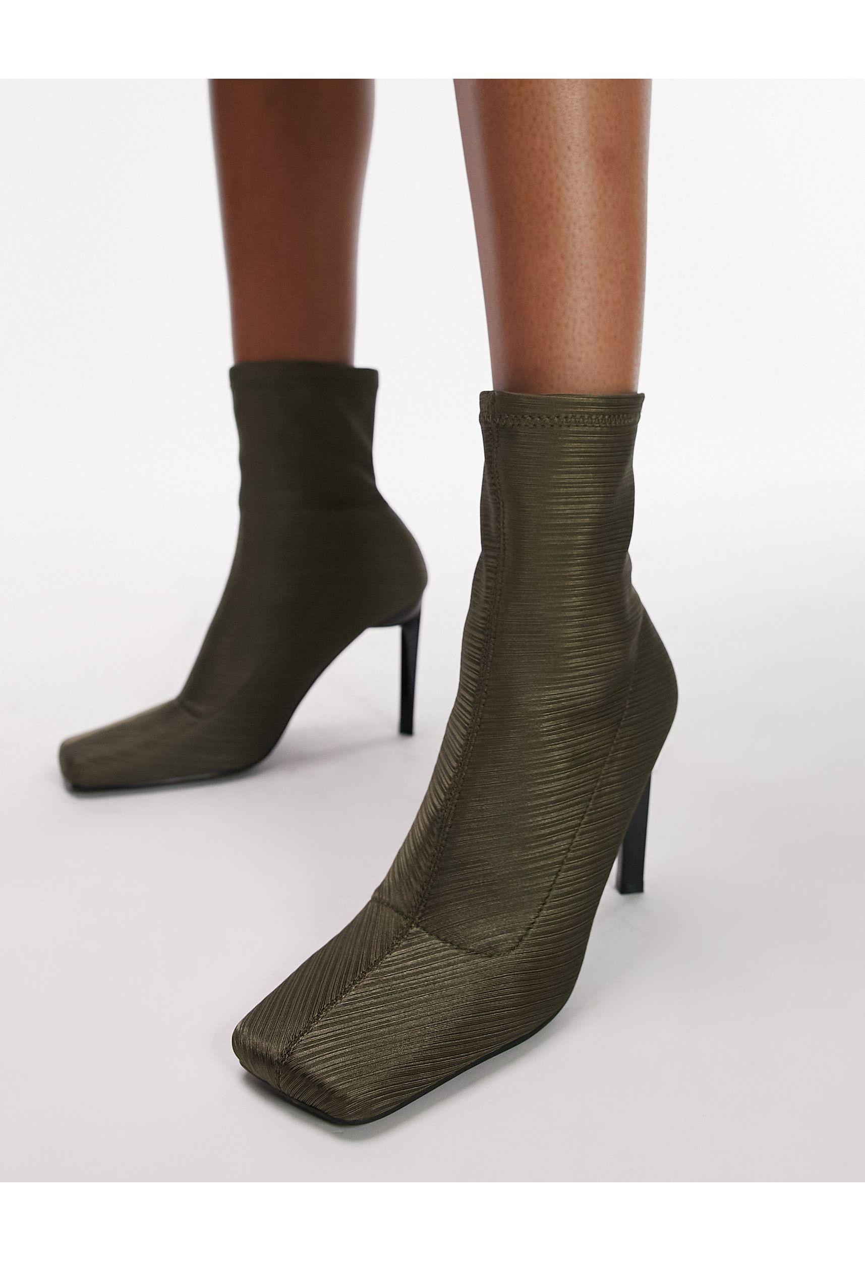 TOPSHOP Tia High Heeled Sock Boots in Natural | Lyst Canada