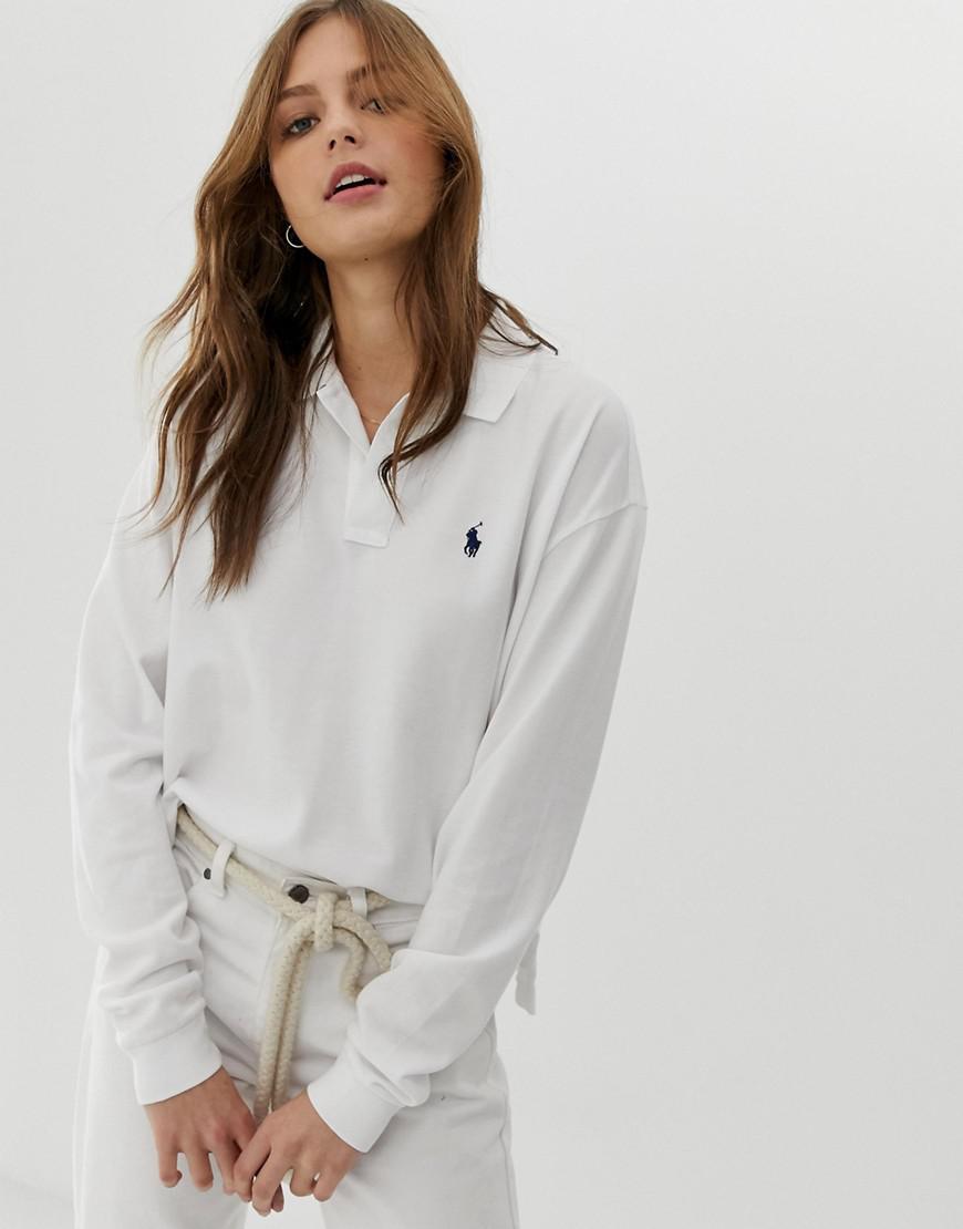 long sleeve cropped polo shirt