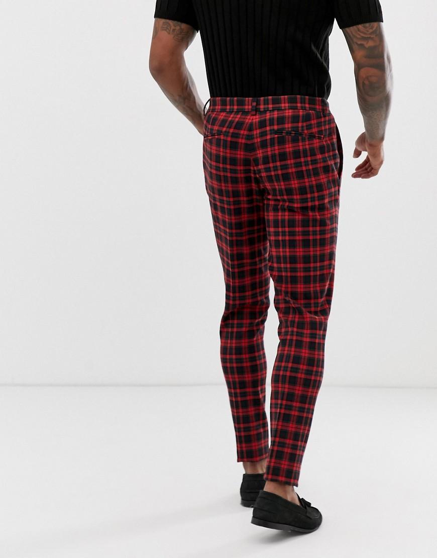 Pantaloni da abito super skinny rossi a quadri scozzesiASOS in Materiale  sintetico da Uomo colore Rosso | Lyst