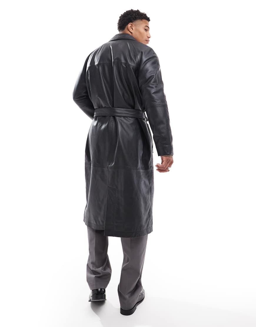 ASOS Premium Real Leather Trench Coat in Black for Men Lyst UK