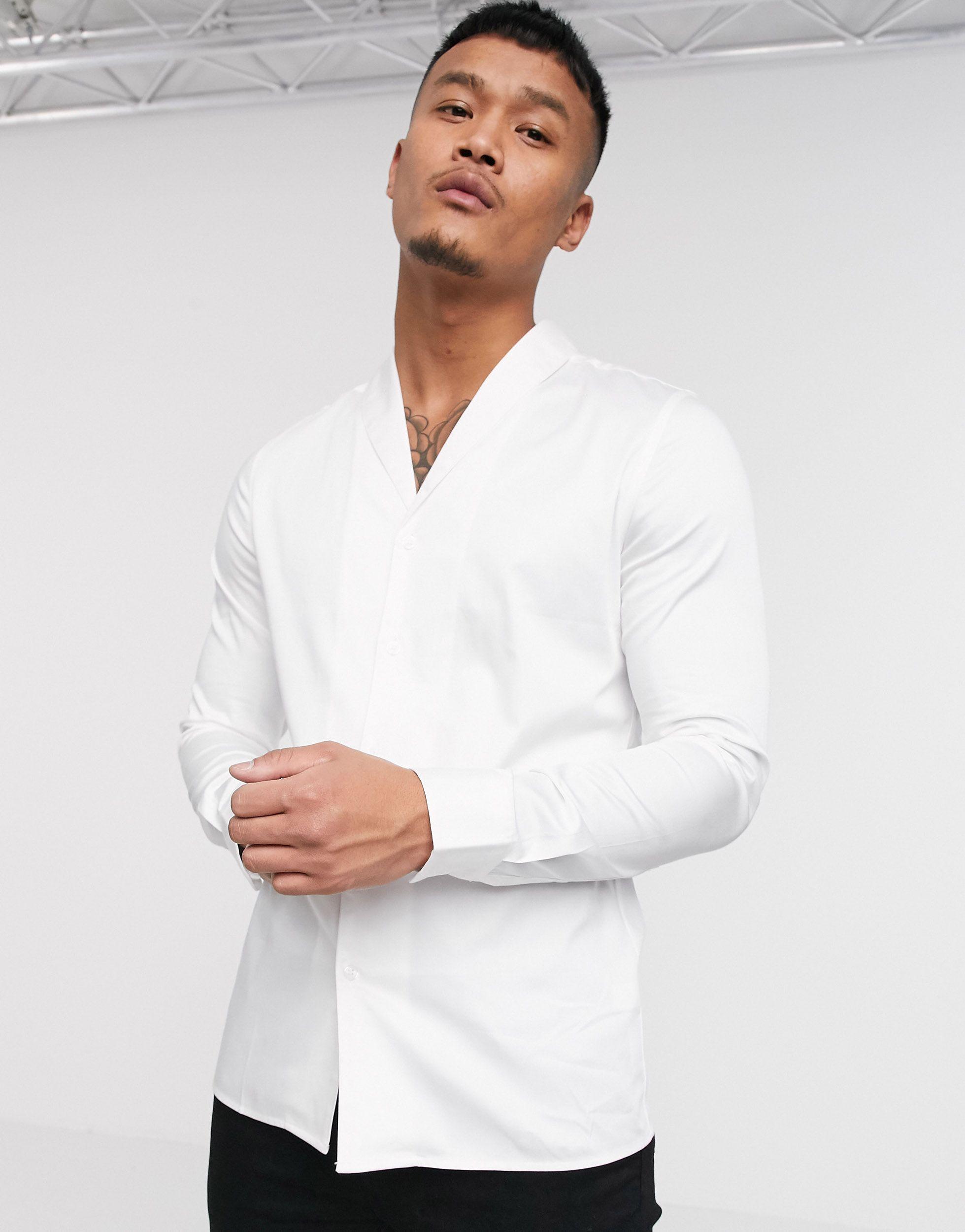 reform Udtale Anonym ASOS Slim Fit Sateen Shirt With Shawl Collar in White for Men | Lyst Canada