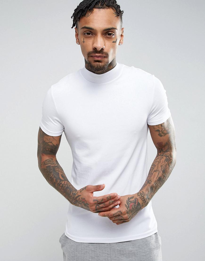 ASOS Muscle Fit T-shirt With Turtleneck in White for Men | Lyst