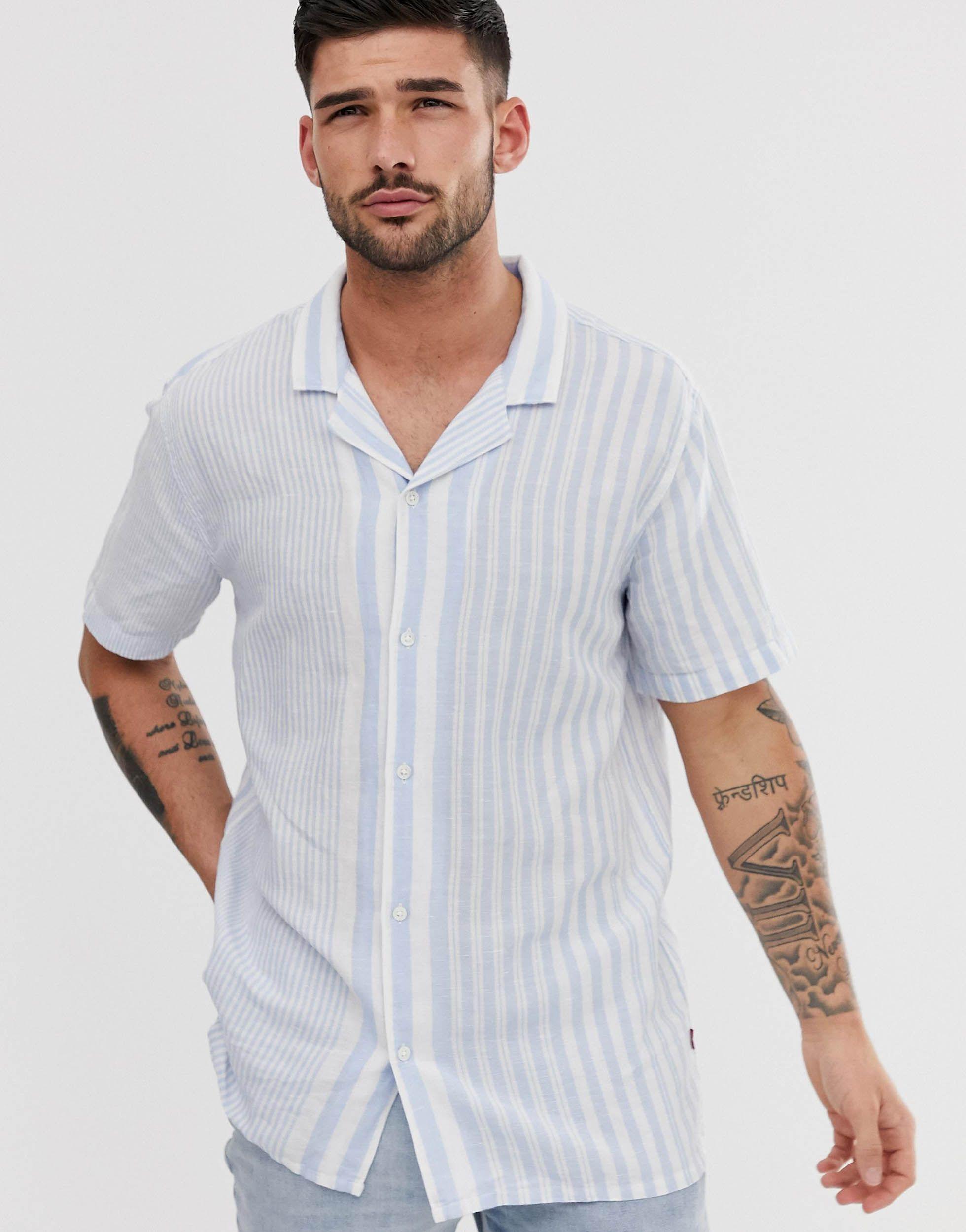Levi's Cubano Short Sleeve Revere Collar Stripe Shirt in White for Men |  Lyst