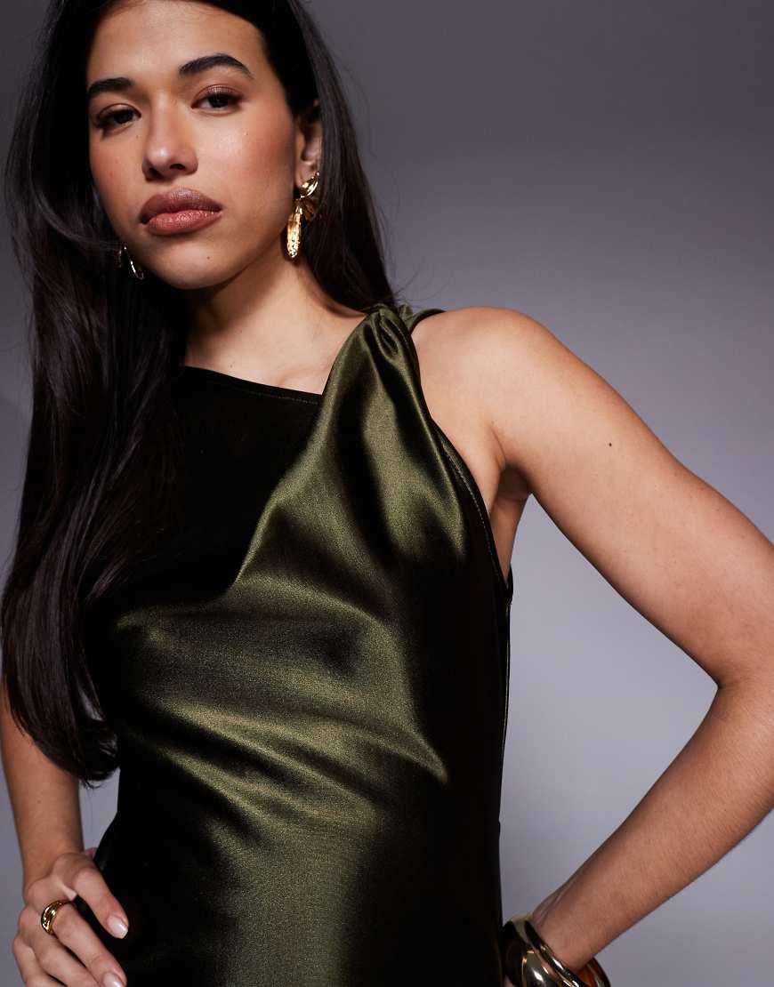 asos design wrap mini dress in high shine satin ASOS Twist High Shine Satin Mini Dress in Green