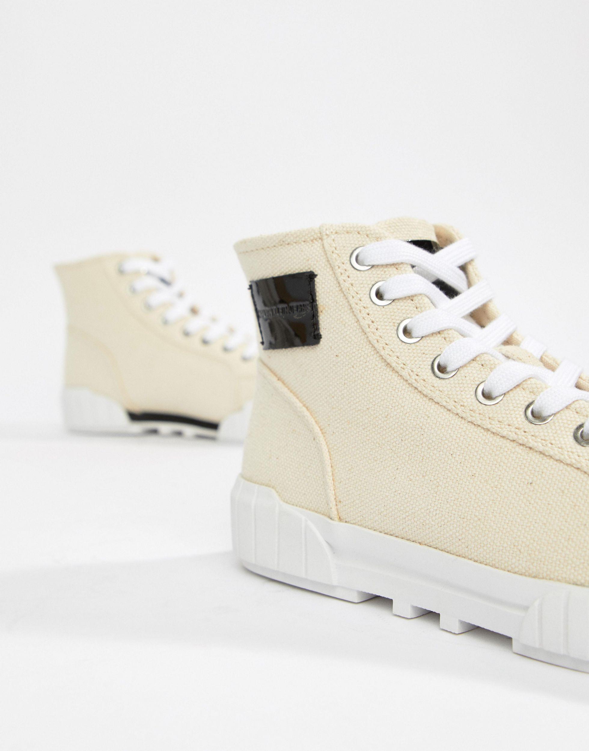 Calvin Klein Briony Beige Heavy Canvas Lace Up Hi Top Trainers in Natural -  Lyst