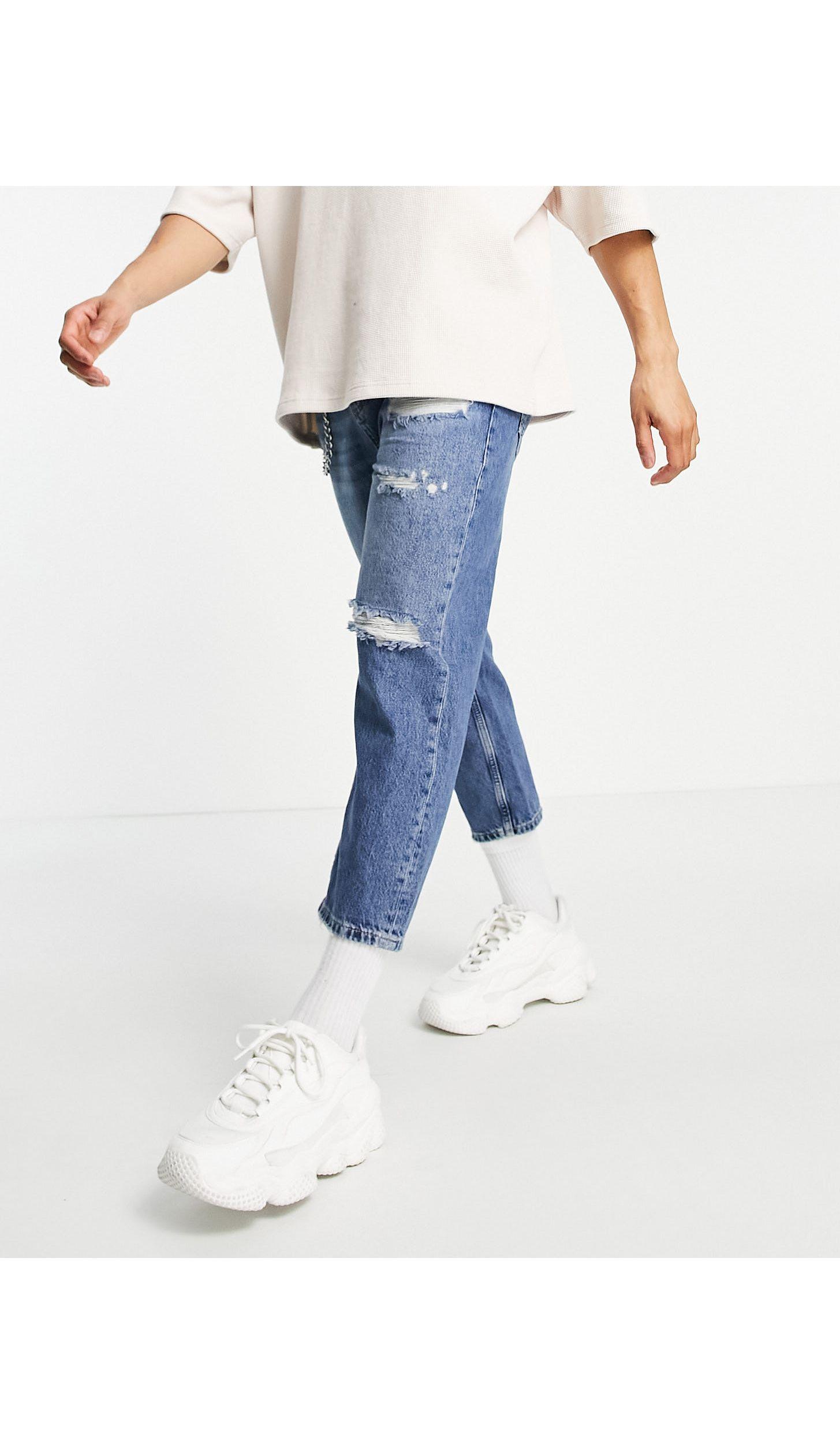 Pull\u0026Bear Denim Relaxed Fit Jeans With Chain And Rips in Blue for Men |  Lyst Australia