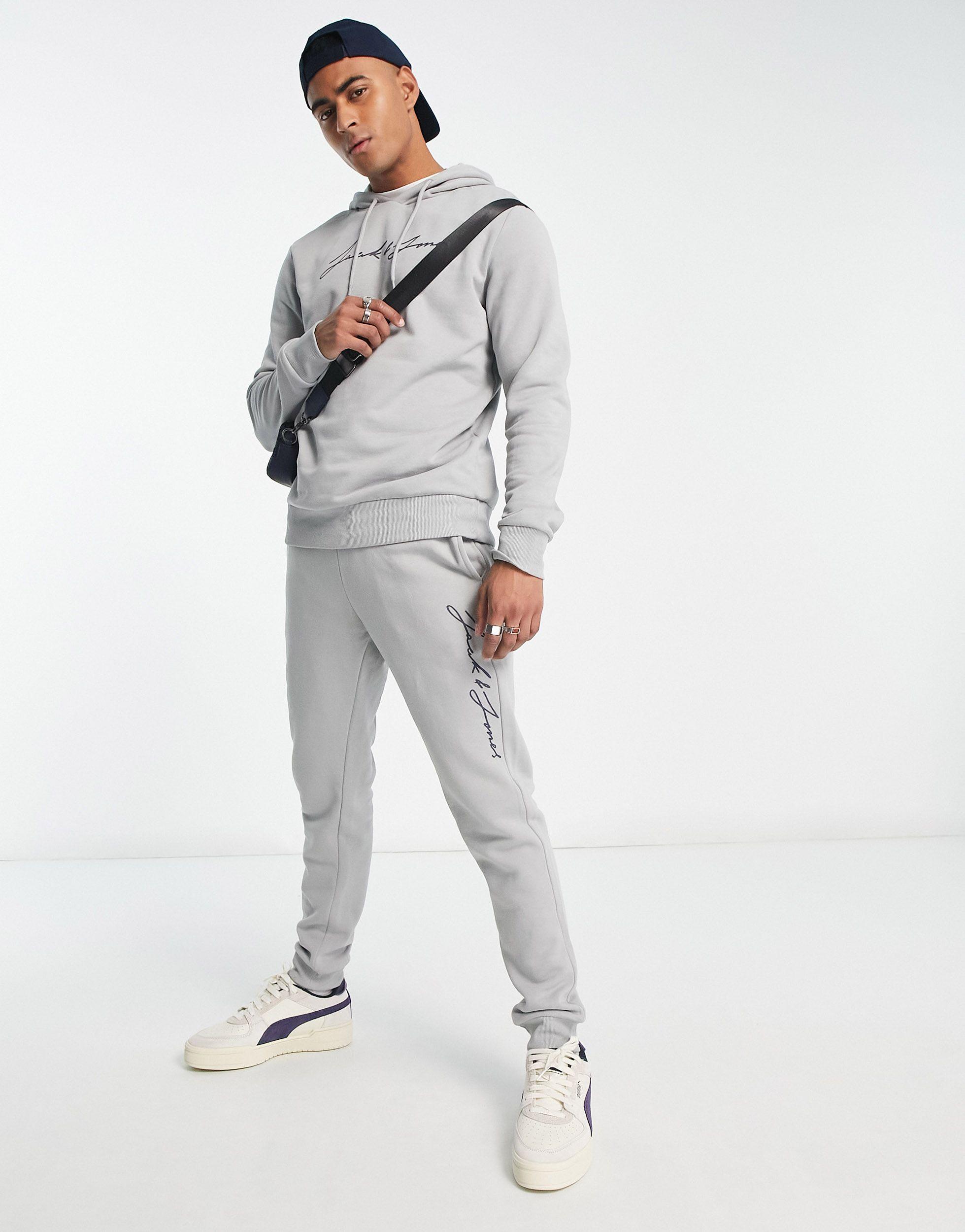 Jack & Jones Script Logo Tracksuit Set in White for Men | Lyst