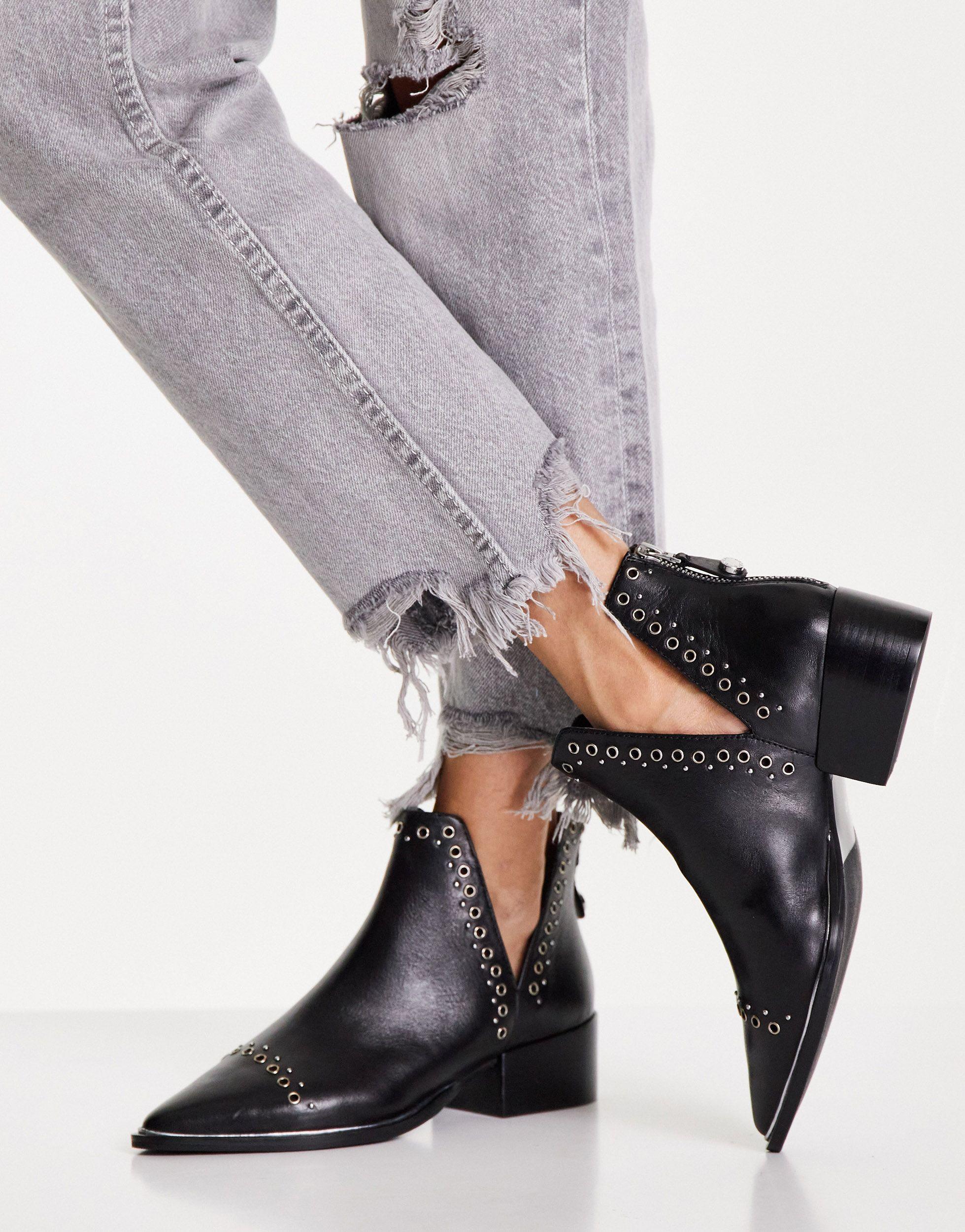 LEATHER CUT-OUT ANKLE BOOTS WITH BUCKLES - Black | ZARA Uzbekistan
