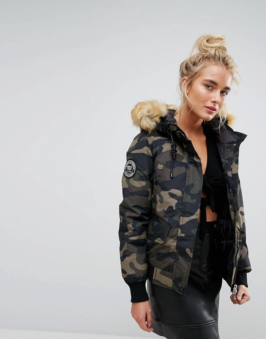 Bershka Synthetic Padded Camo Bomber Jacket in Green - Lyst