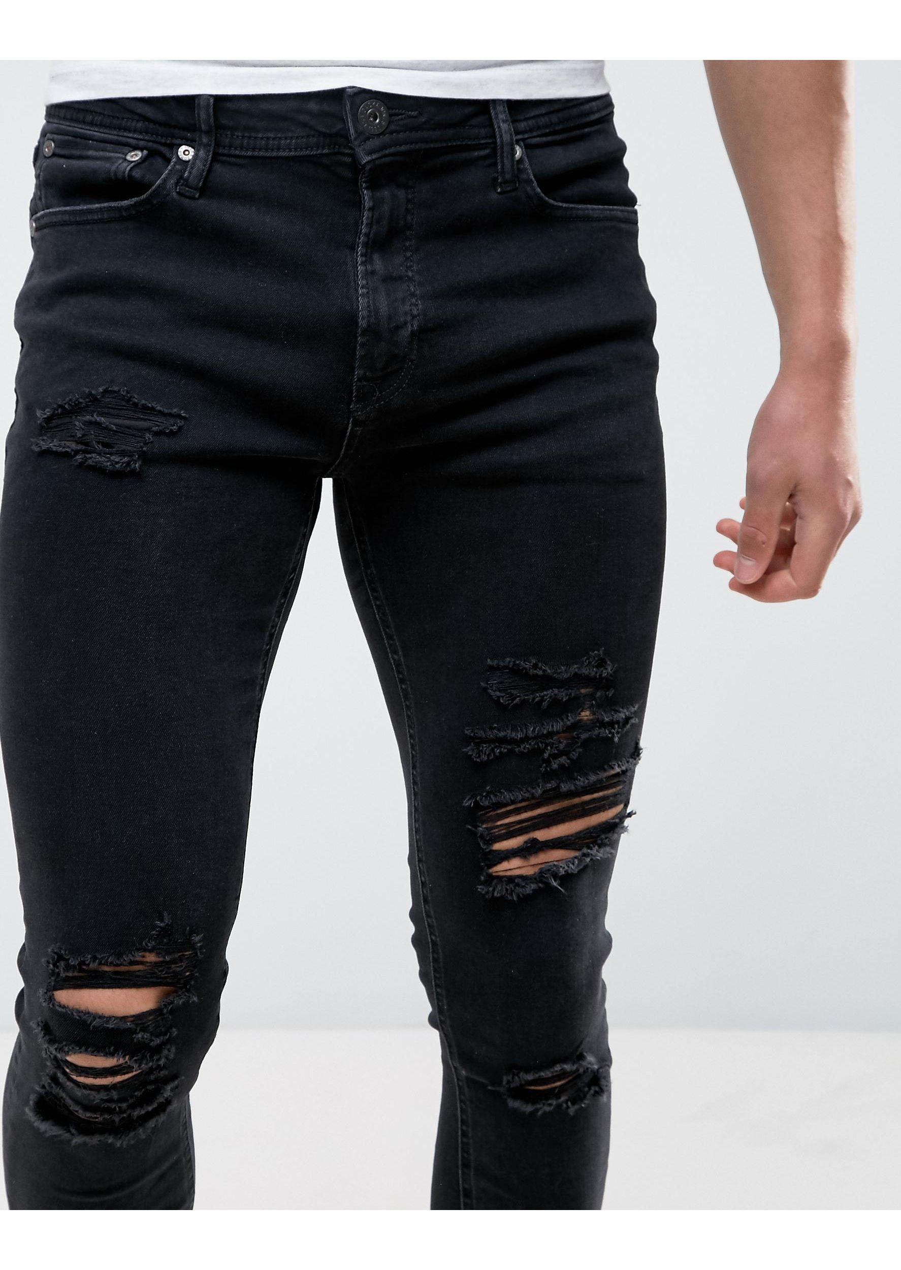 Jack & Jones Intelligence Liam Skinny Fit Ripped Jeans in Black for Men |  Lyst