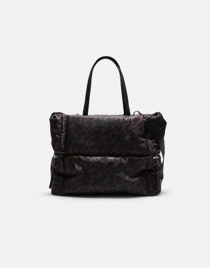 Stradivarius Leopard Print Fabric Tote Bag With Zip in Black Lyst UK
