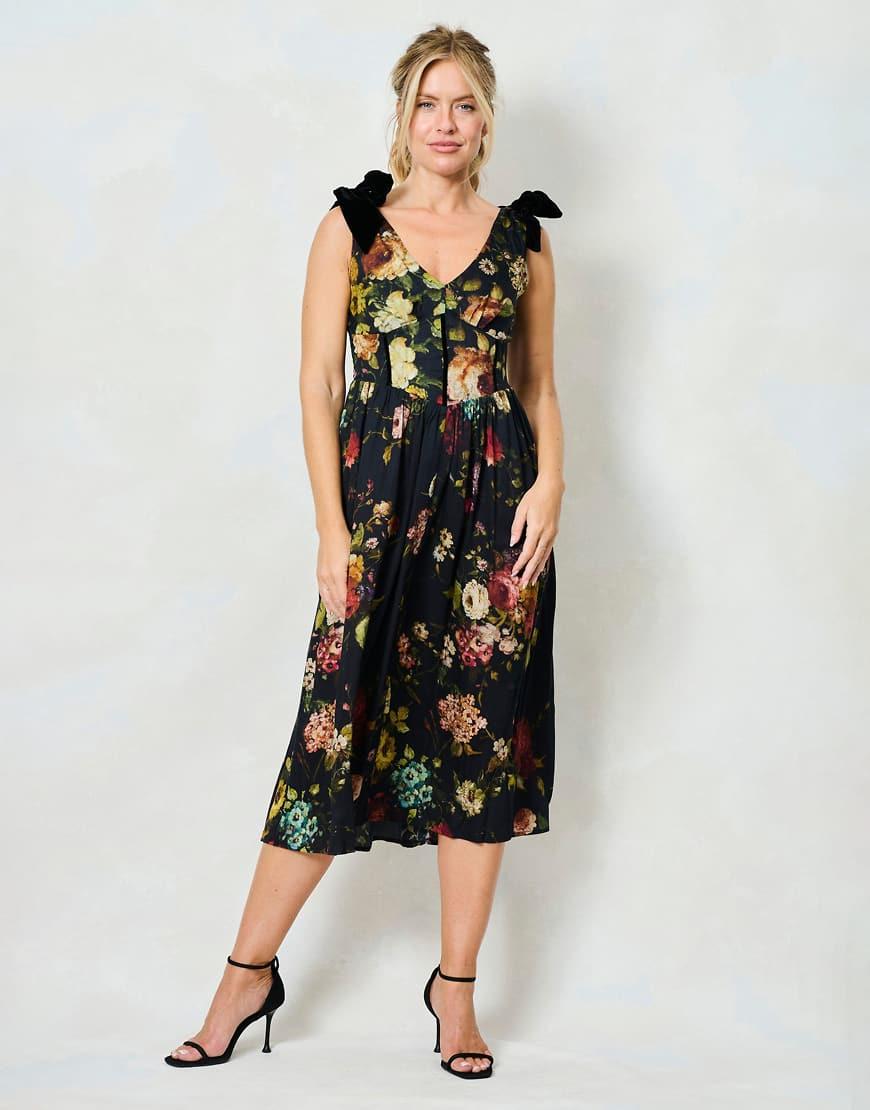 Hope Ivy The Esmerelda V-Neck Floral Corset Midi Dress With