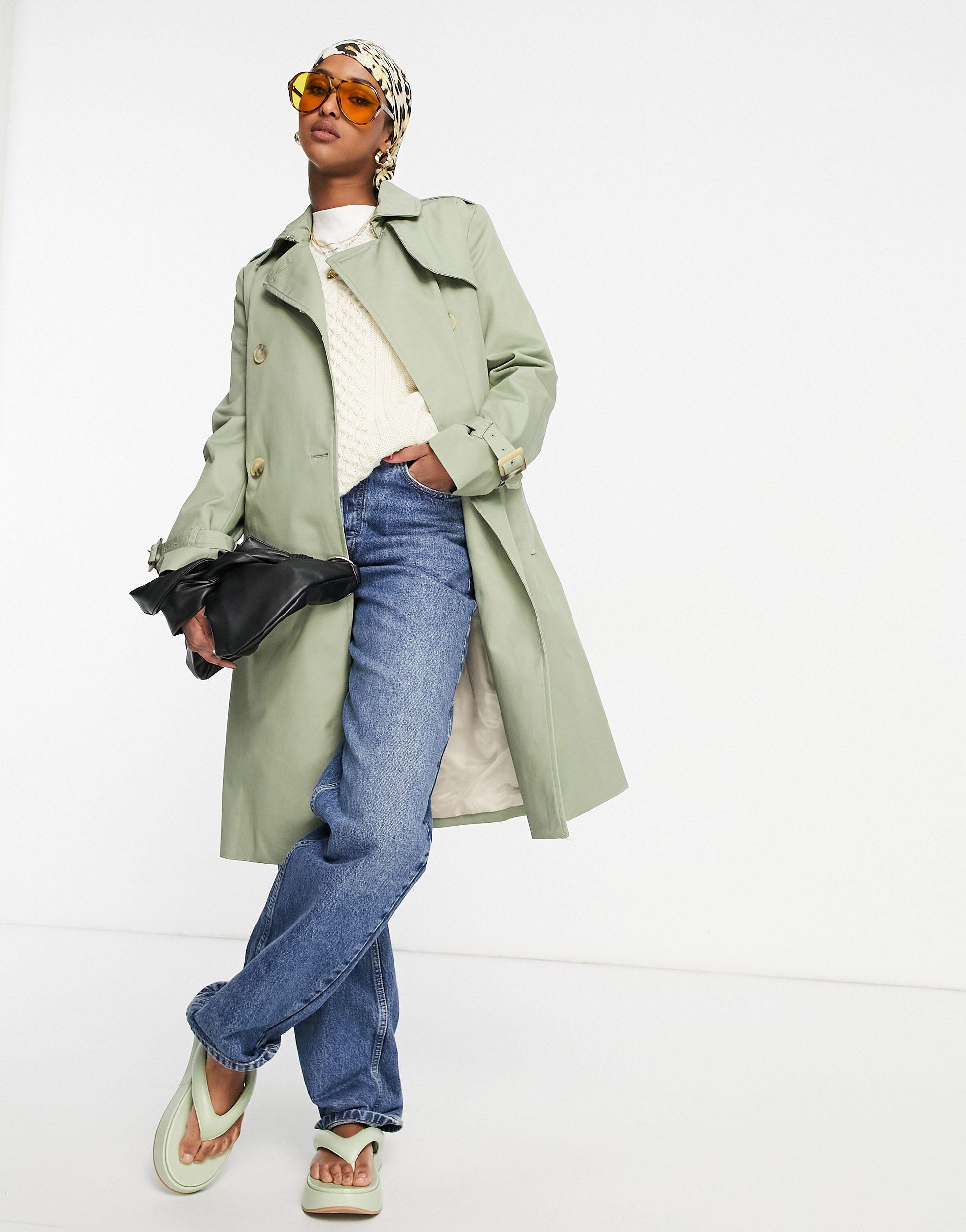 Mango Synthetic Trench Coat in Green | Lyst