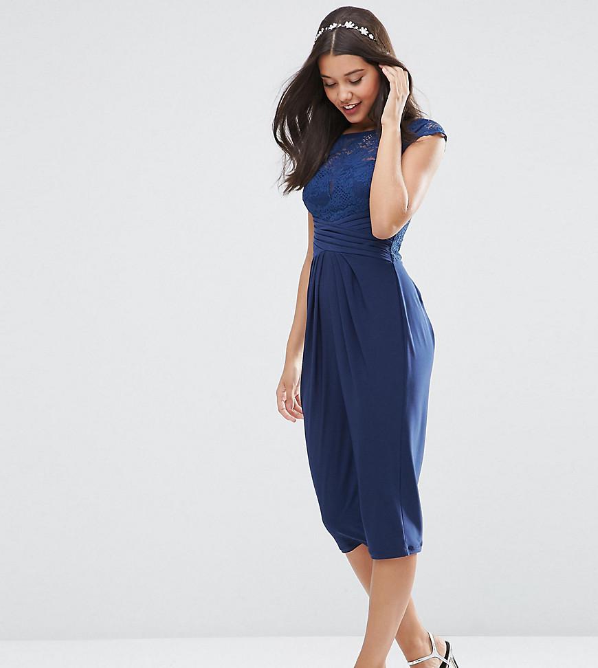 lace top pleated midi dress