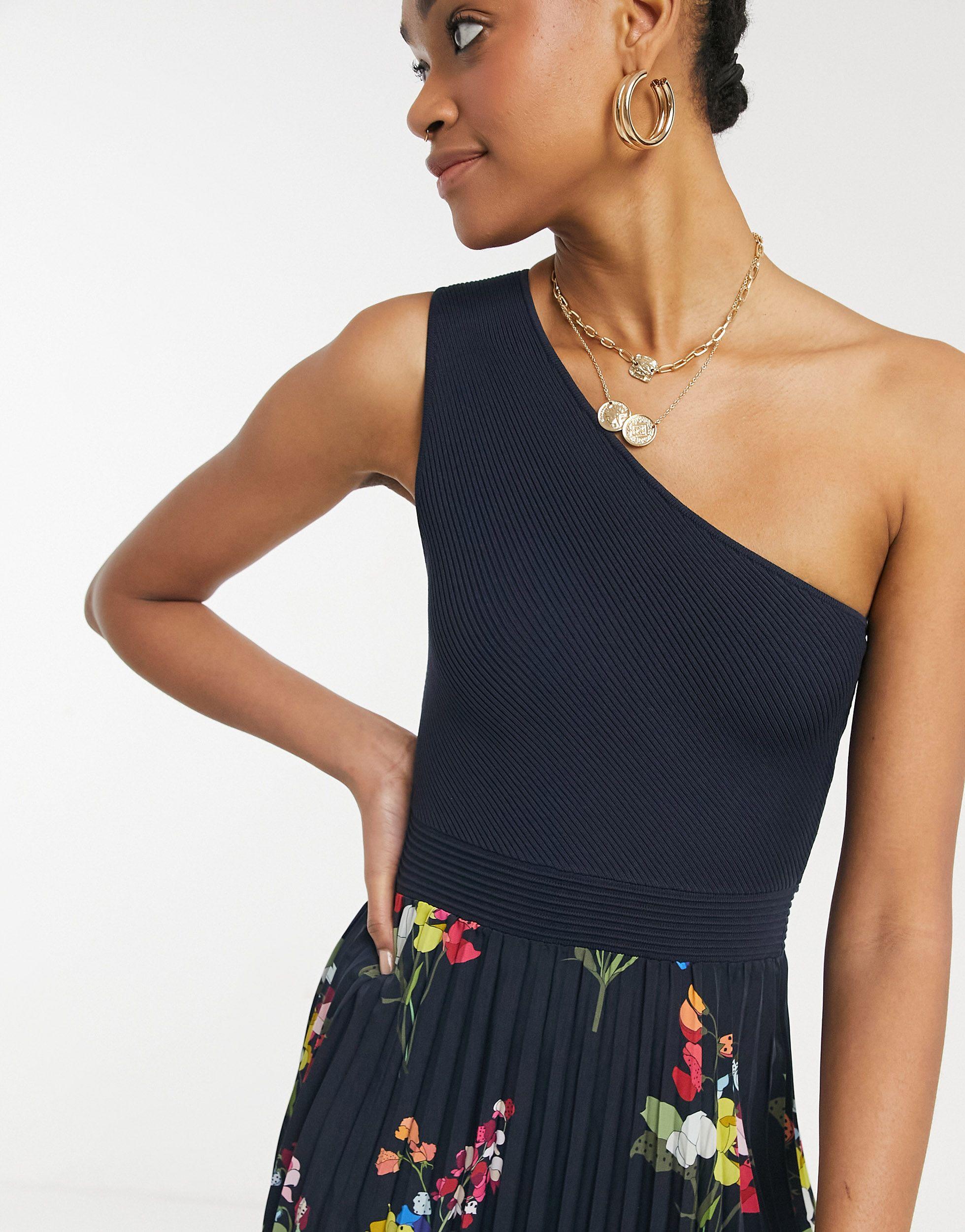 Ted Baker Gylin Peppermint One Shoulder Dress in Navy (Blue) Lyst