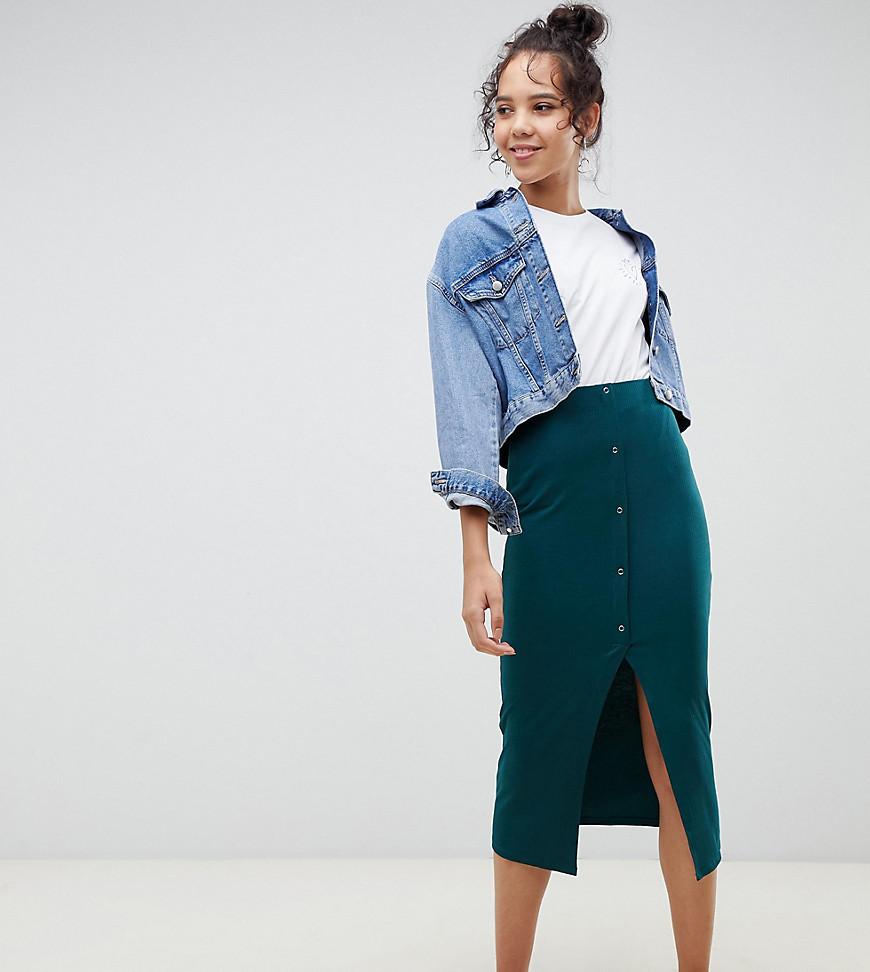 asos design rib popper midi skirt