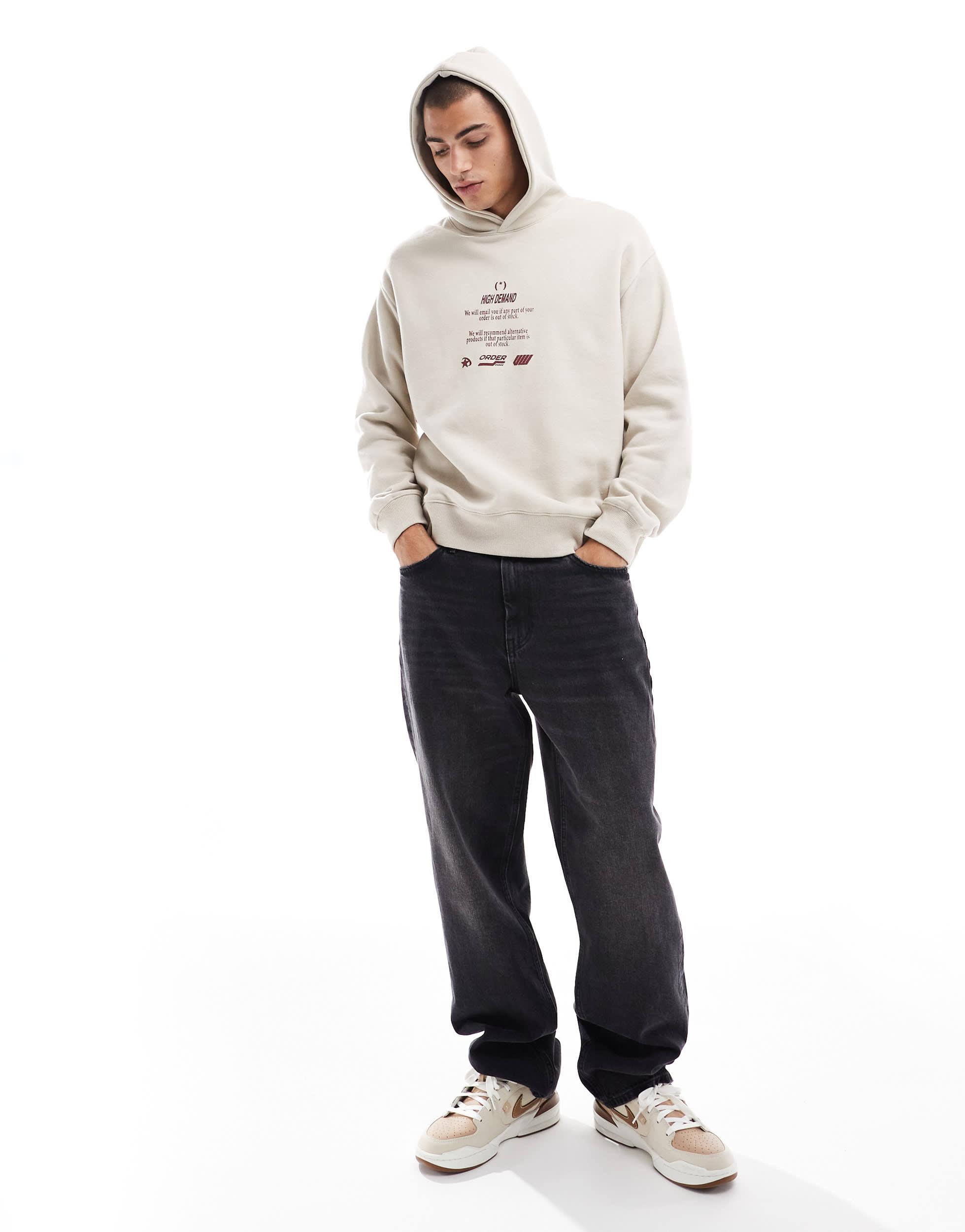 Bershka - Sweat à capuche imprimé - Blanc