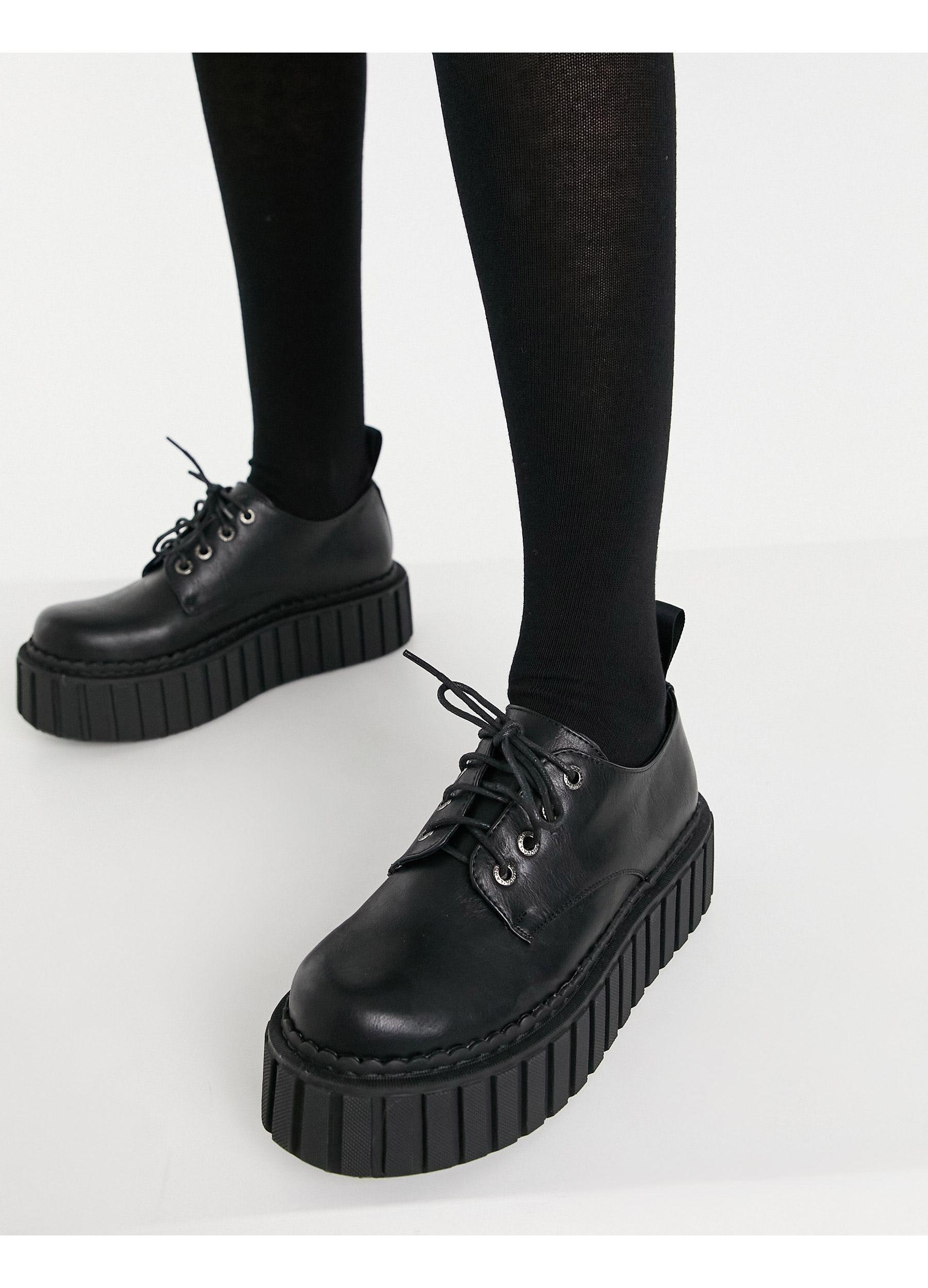LAMODA Chunky Lace Up Creeper Shoes in Black | Lyst
