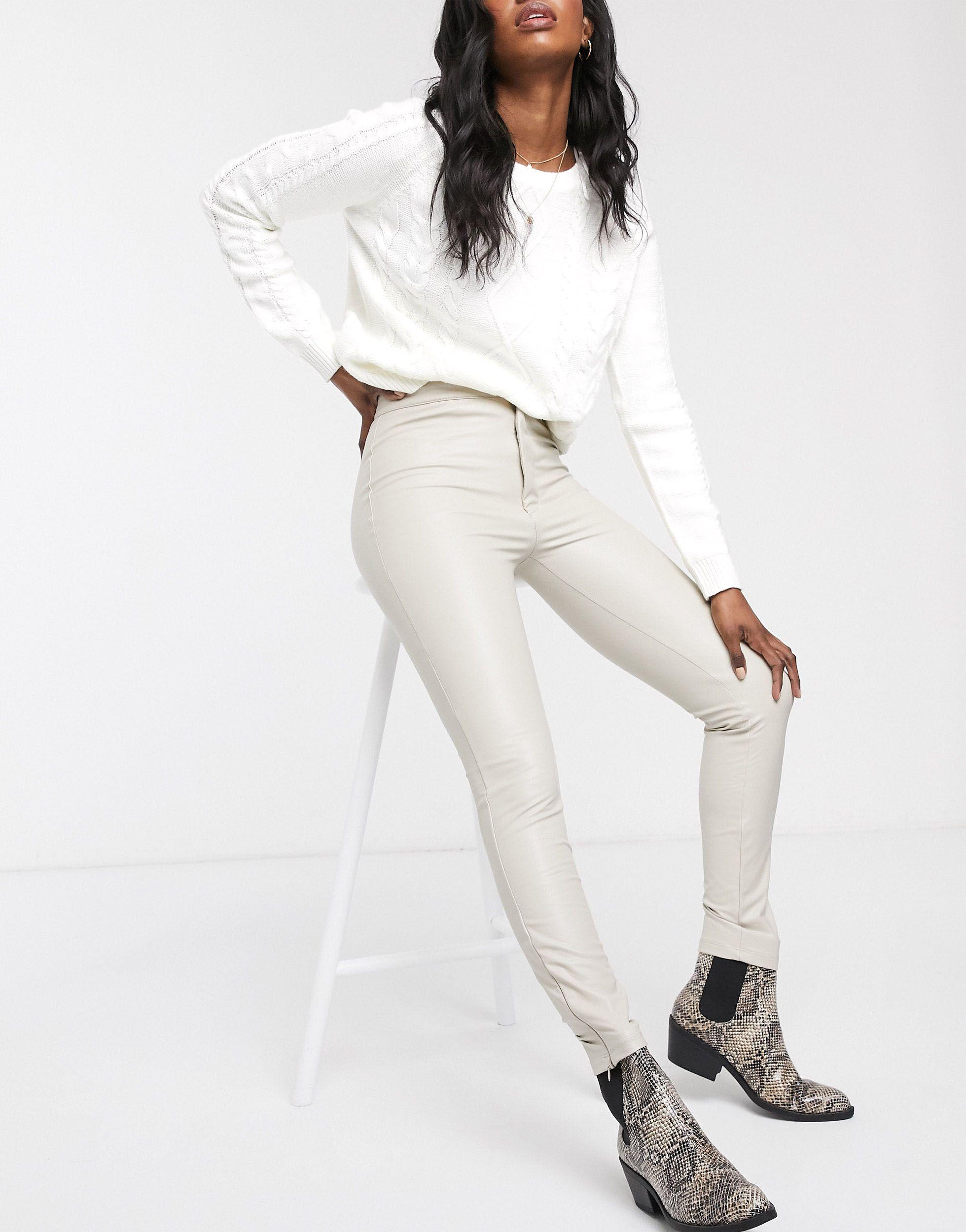 Pull\u0026Bear Denim Faux Leather Trousers 