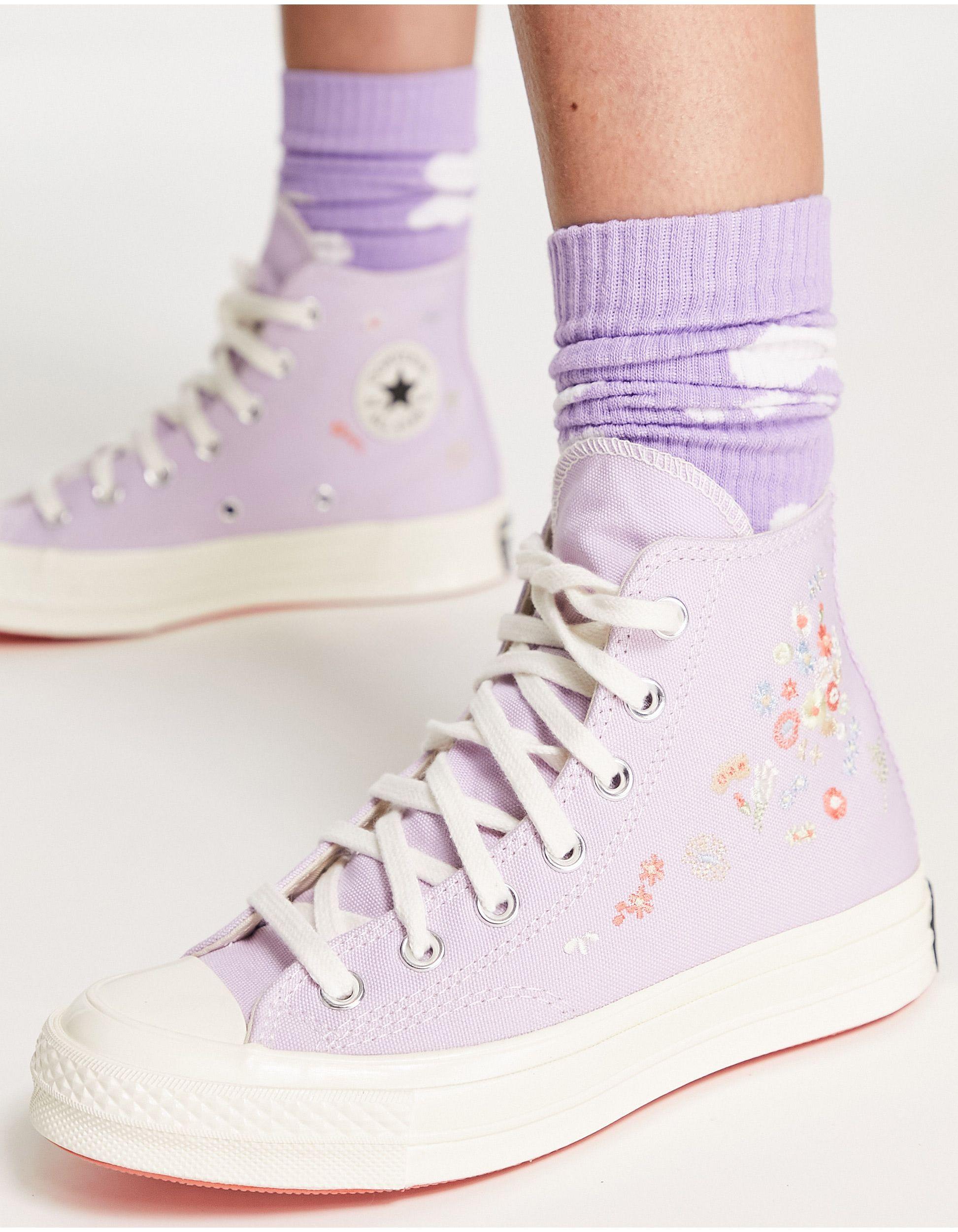 Converse Chuck 70 Hi Things To Grow Trainers With Floral Embroidery Detail  in Purple | Lyst