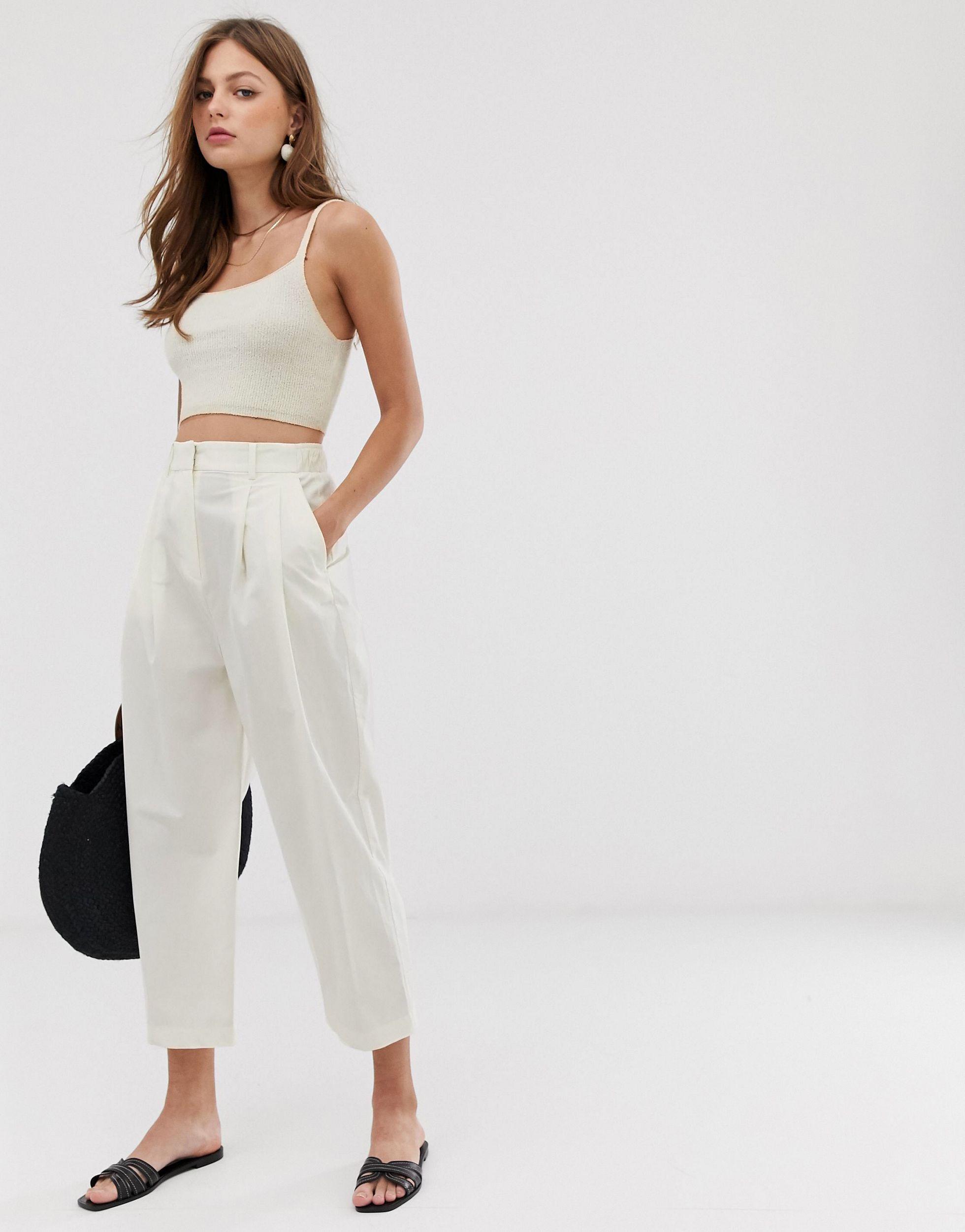 Pantalon Large A Taille Elastique Jean Mango En Coloris Blanc Lyst