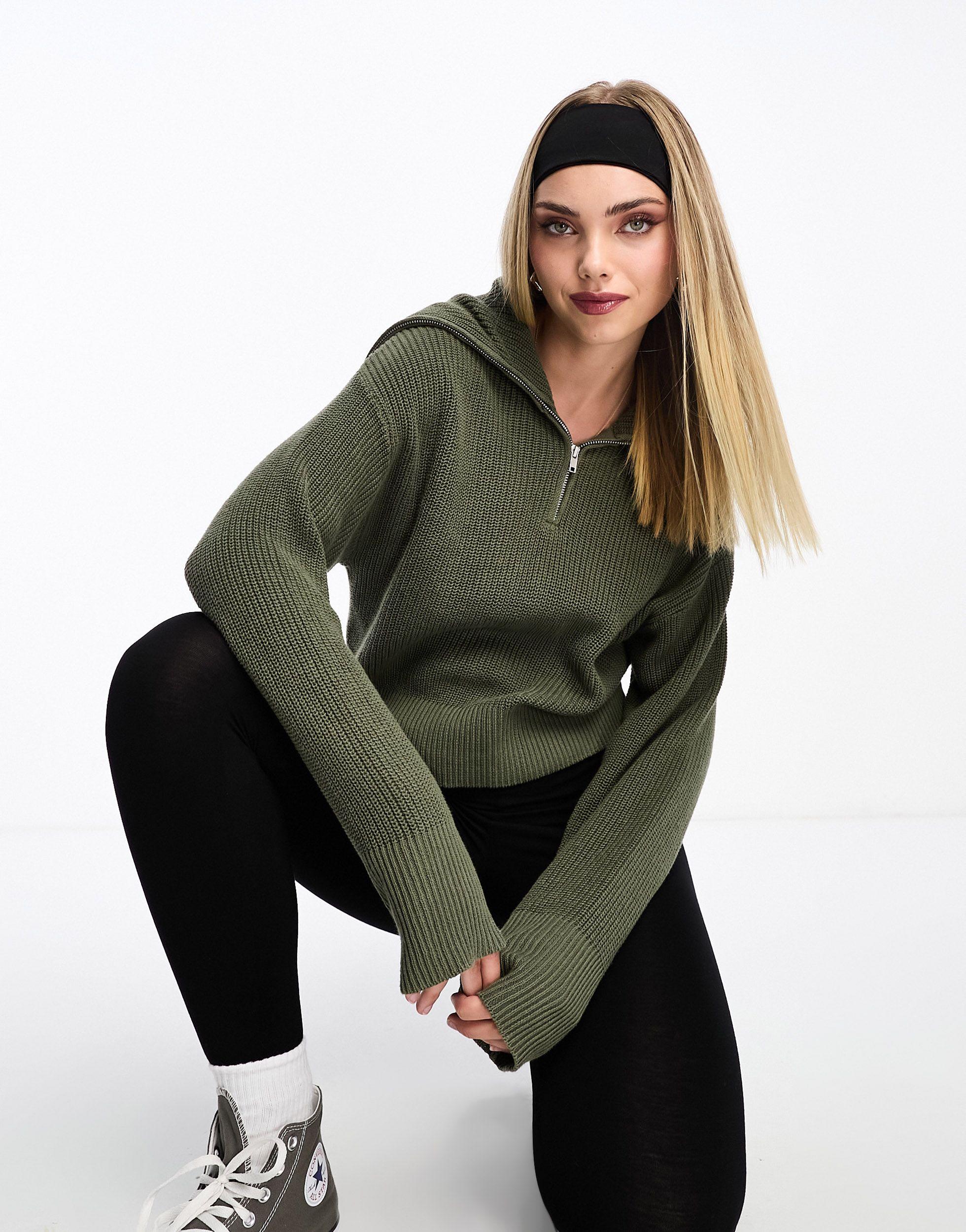 monki knitted zip front sweater