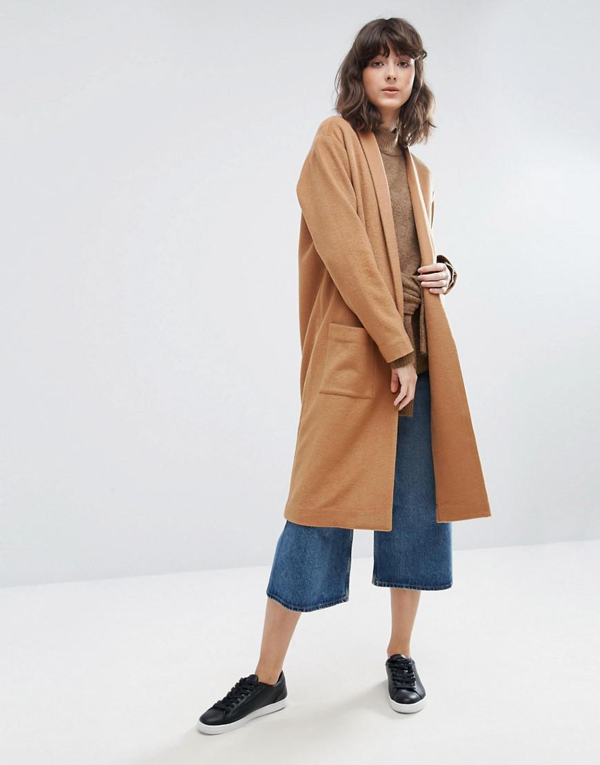 Weekday drapey knit coat in camel Clearance