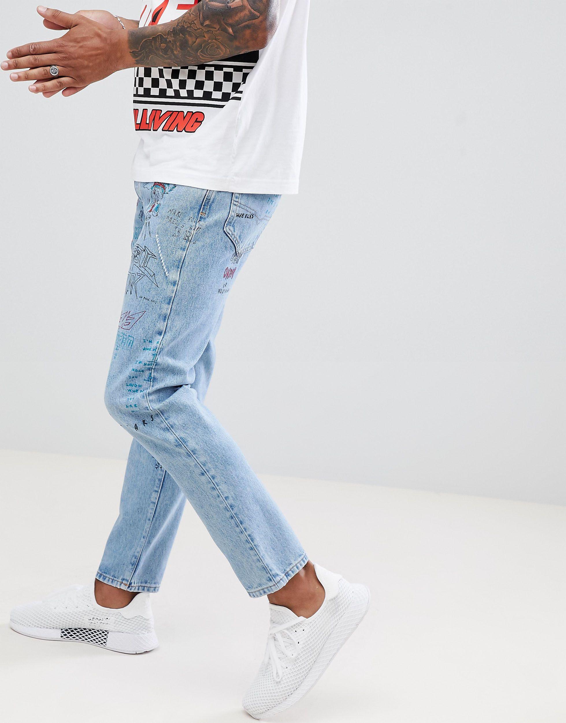 DIESEL Denim Mharky - Jaren 90 Slim-fit Jeans Met Figuurtjes in het Blauw  voor heren | Lyst NL
