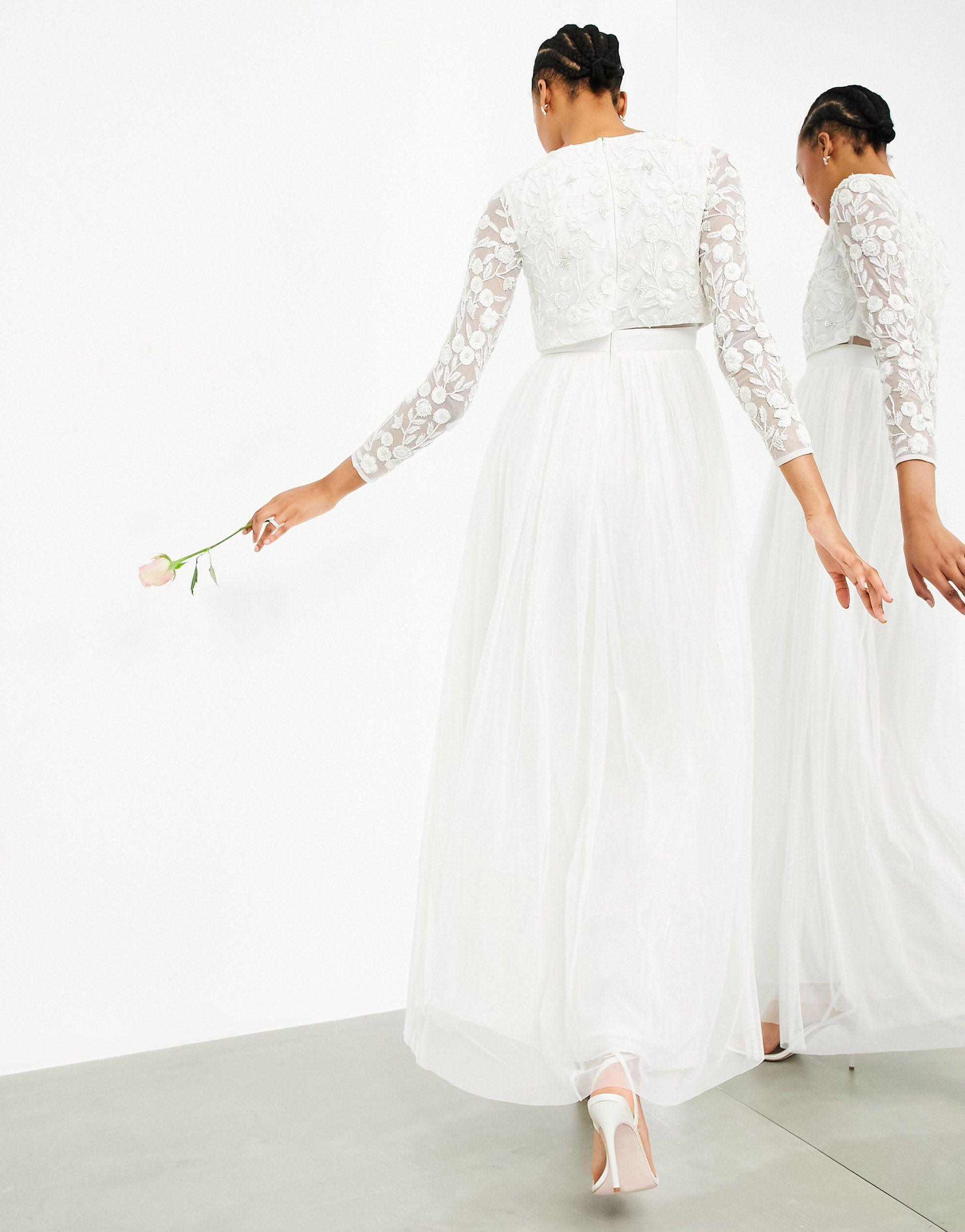 ASOS Fleur Embellished Crop Top Wedding Dress in White | Lyst