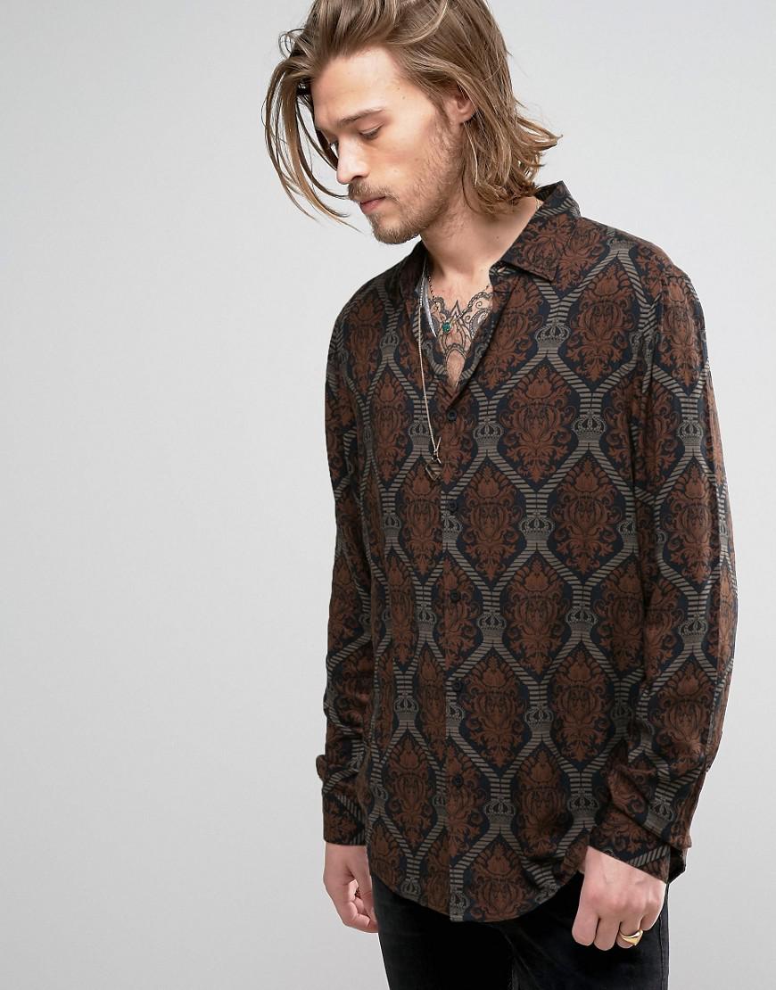 ASOS Synthetic Regular Fit Viscose Shirt With Foulard Print in Brown for  Men - Lyst
