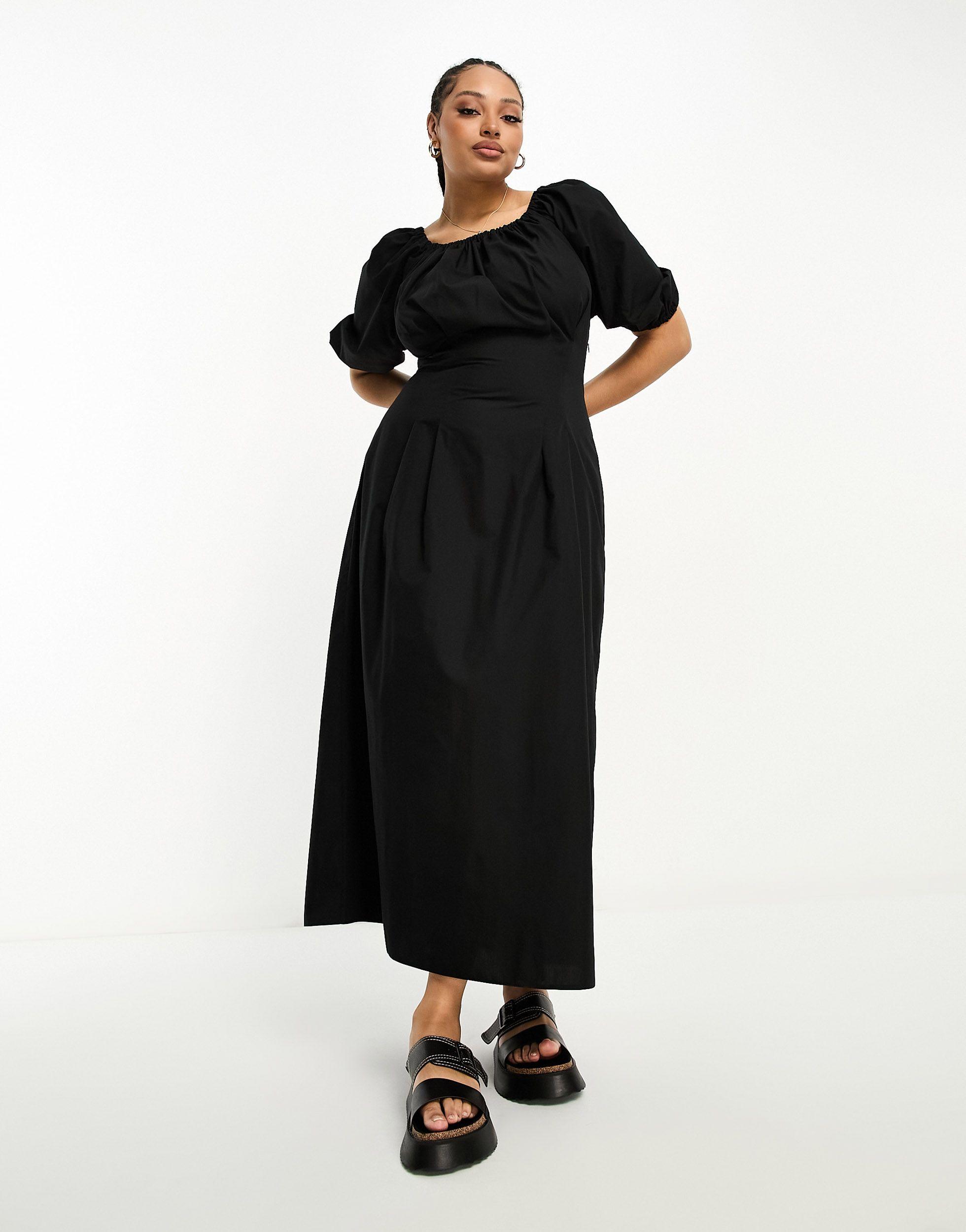 Asos design curve - robe longue épurée style corset en coton à épaules  dénudées ASOS en coloris Noir | Lyst