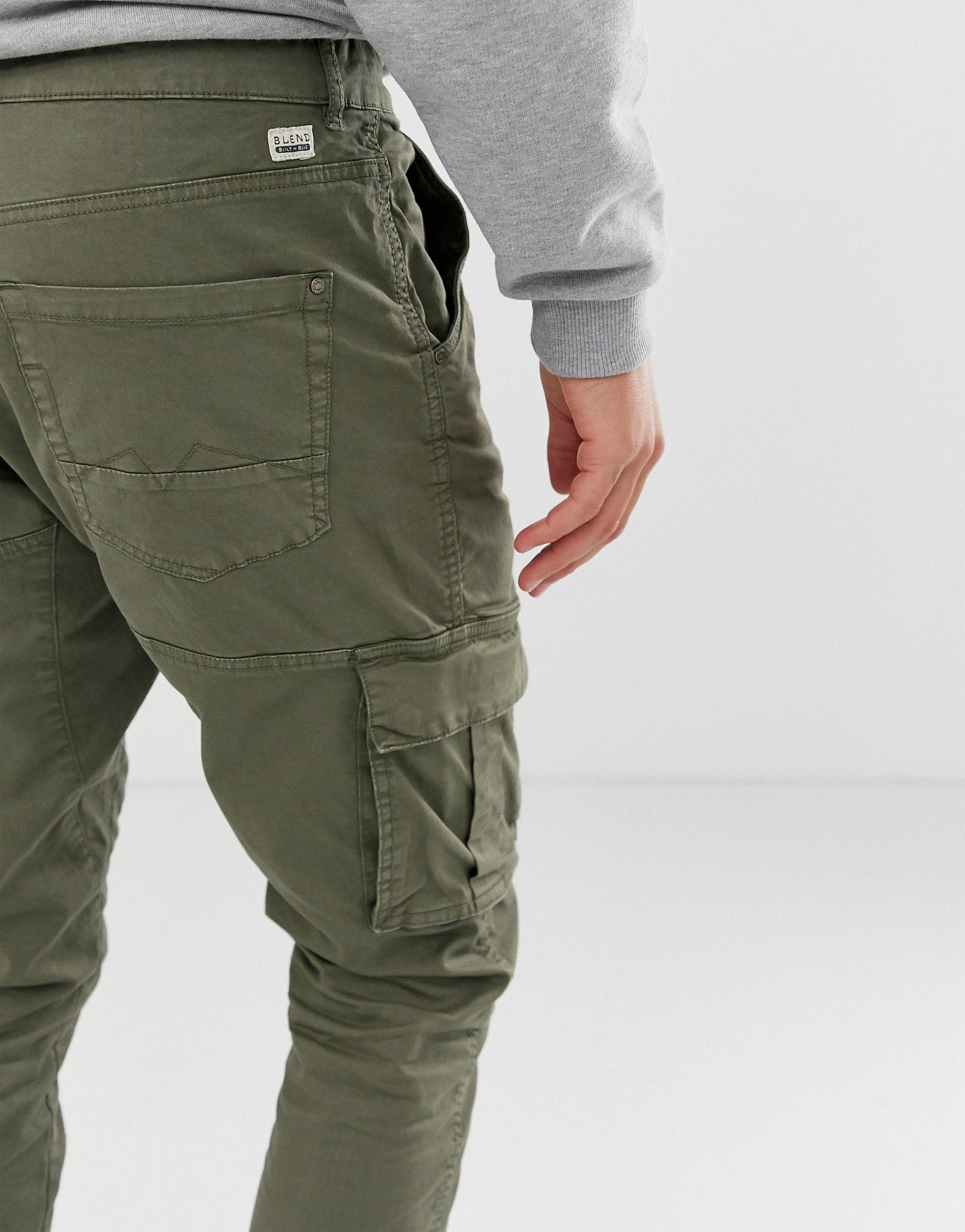 Blend Denim Slim Fit Cuffed Cargo Trouser in Green for Men | Lyst