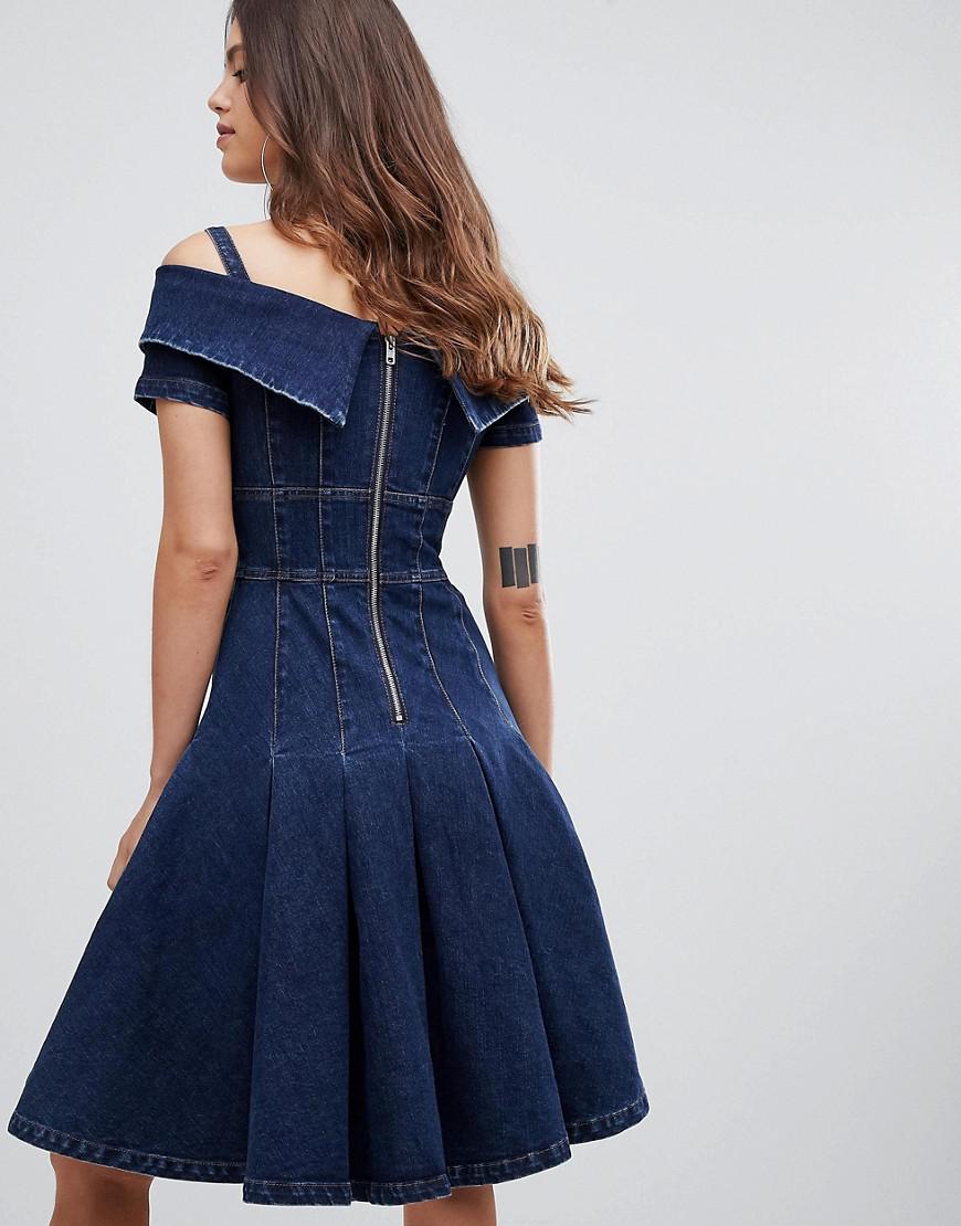 Miss Sixty Flare Denim Dress in Blue | Lyst