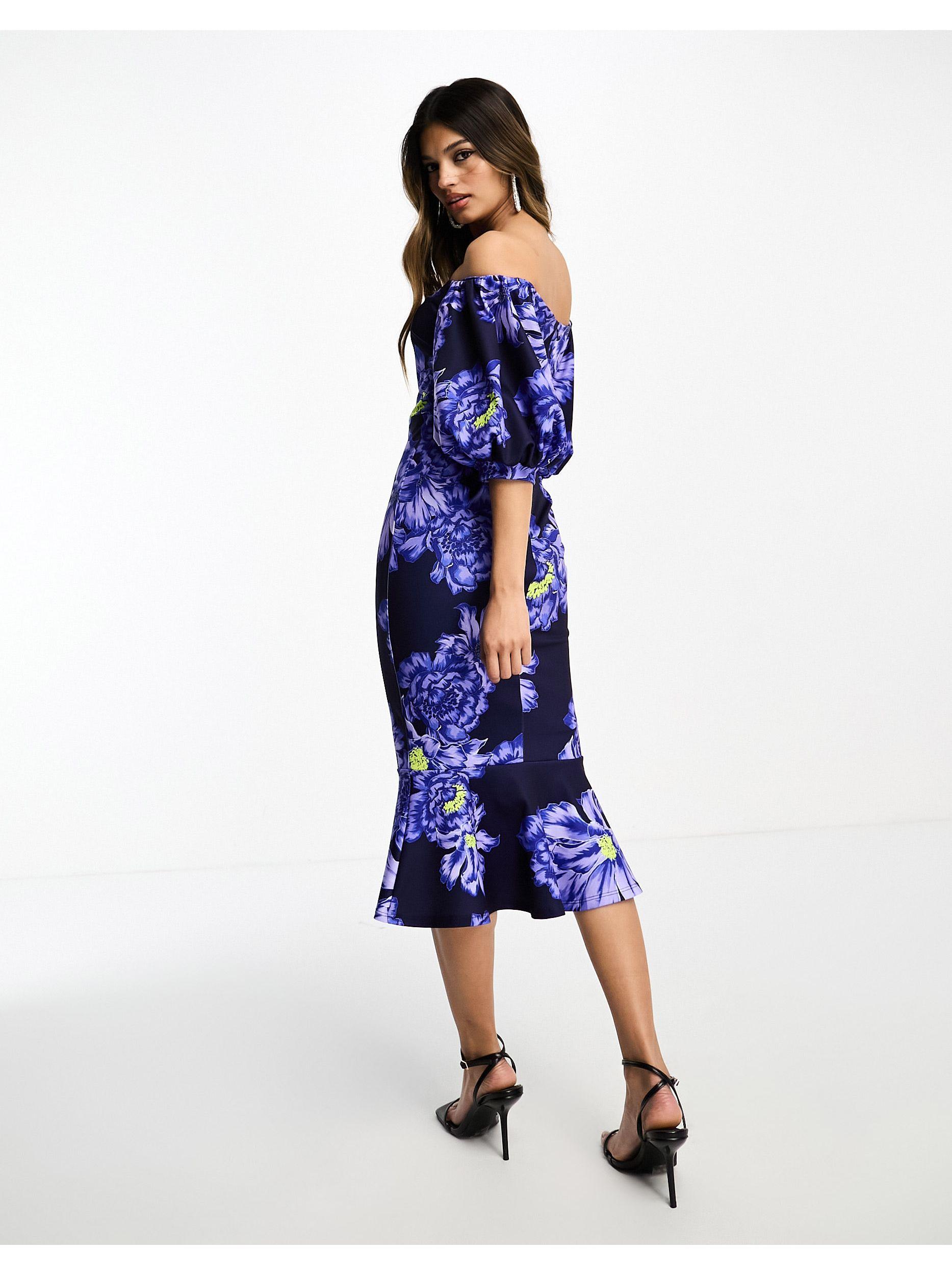 Blue bardot midi dress on sale