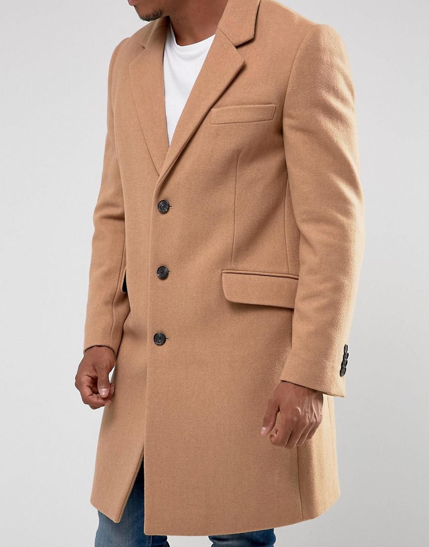 Asos Wool Mix Overcoat In Camel For Men Lyst