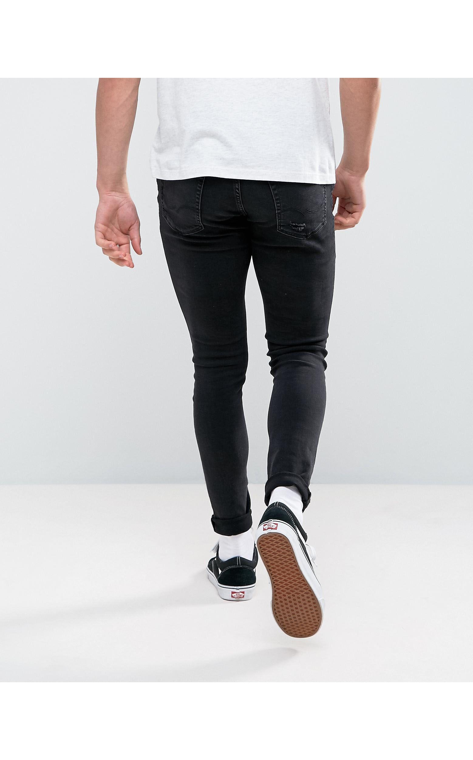 Jack & Denim Intelligence Skinny Fit Ripped Jeans in Black for Lyst